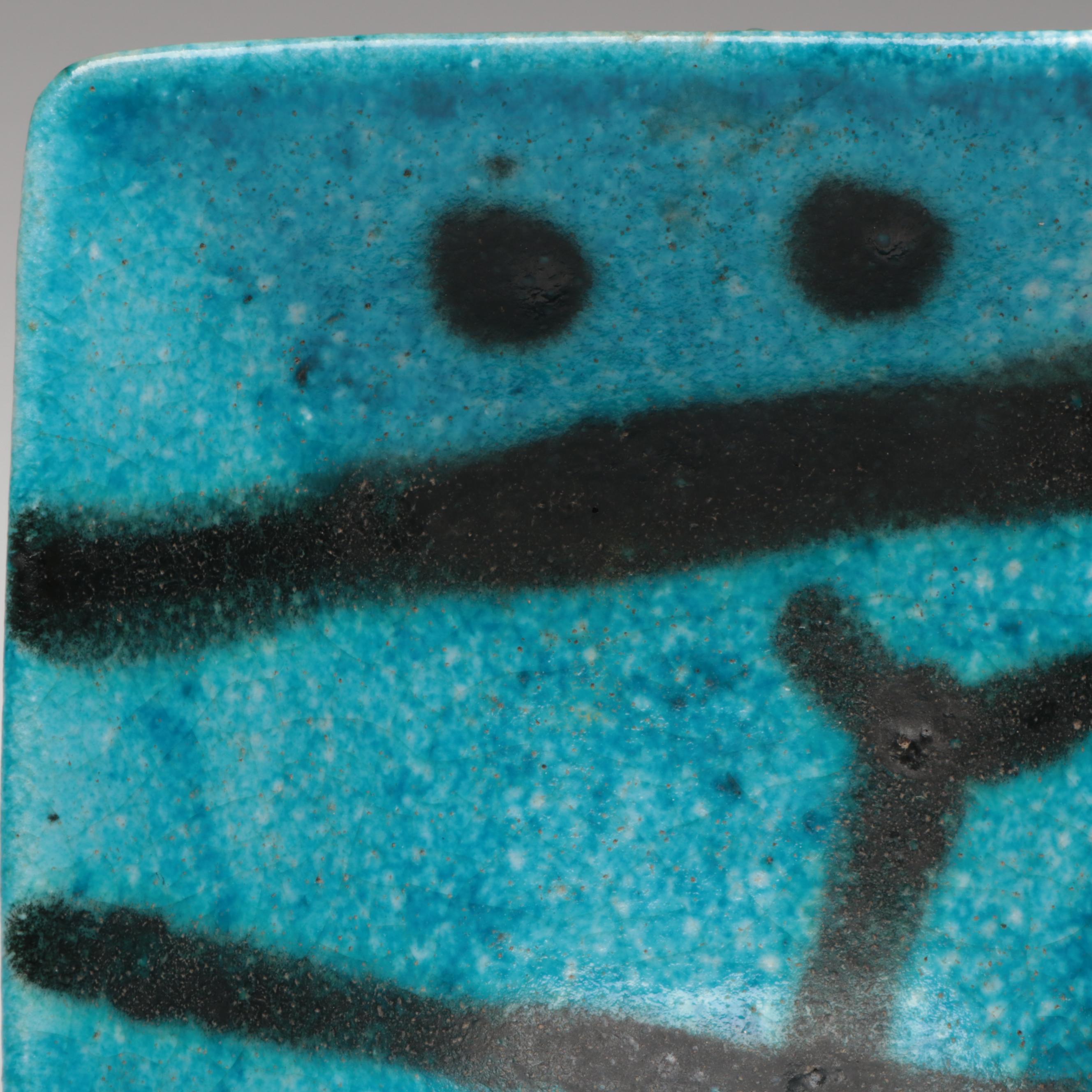 Italian Guido Gambone Art Pottery Ceramic Square Compote, Mid-20th C.