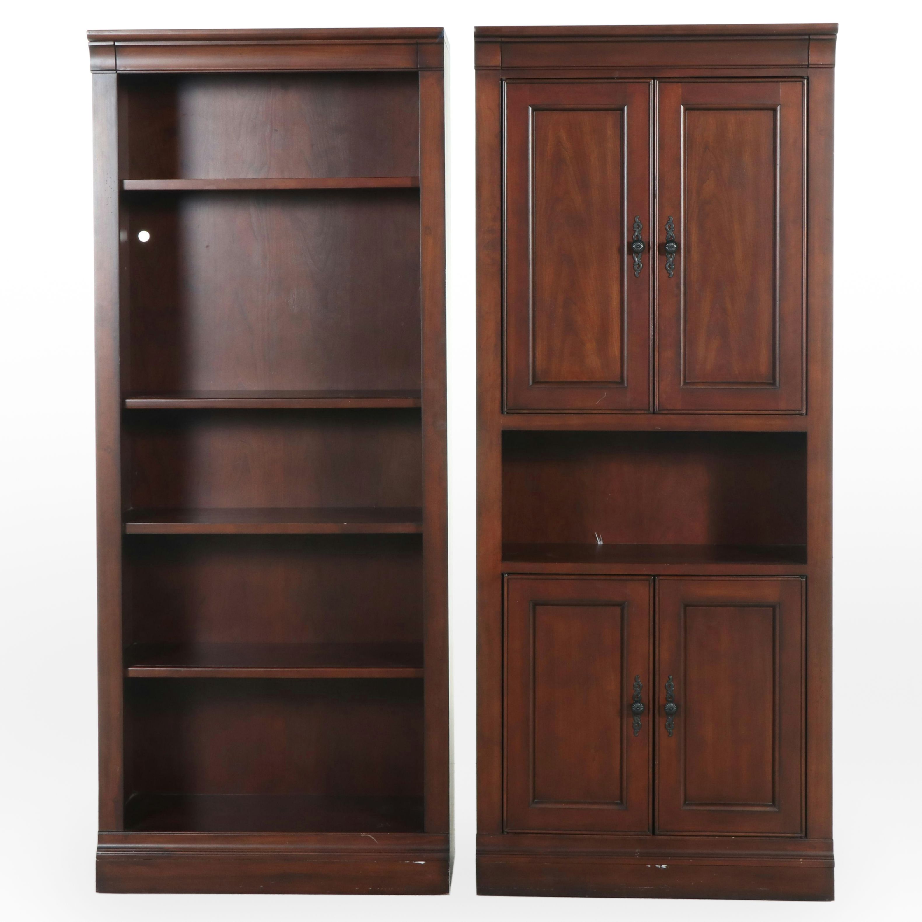 Shaker Style Walnut Finish Bookcase and Cabinet