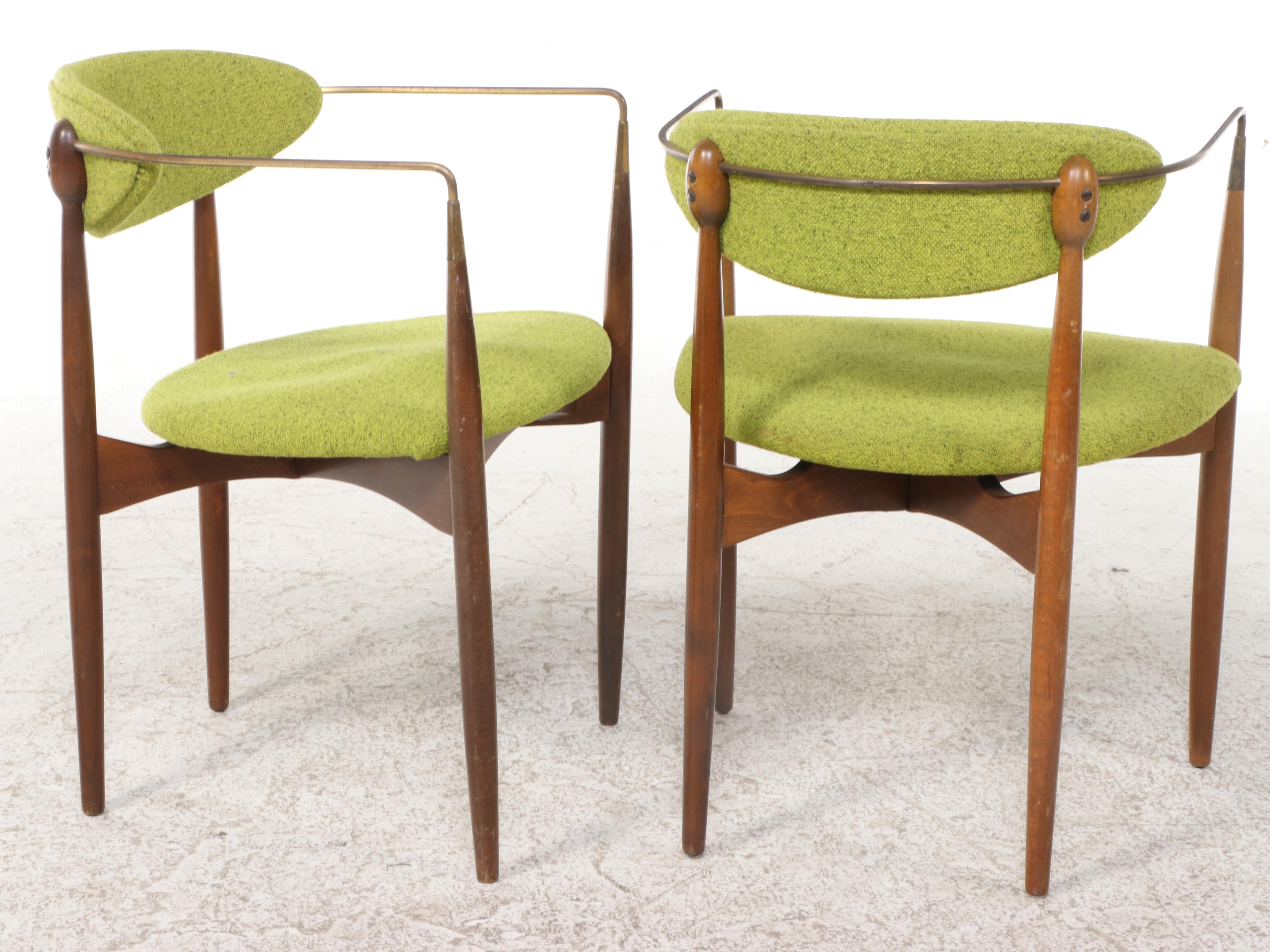Dan Johnson Danish Modern Walnut and Brass Chairs