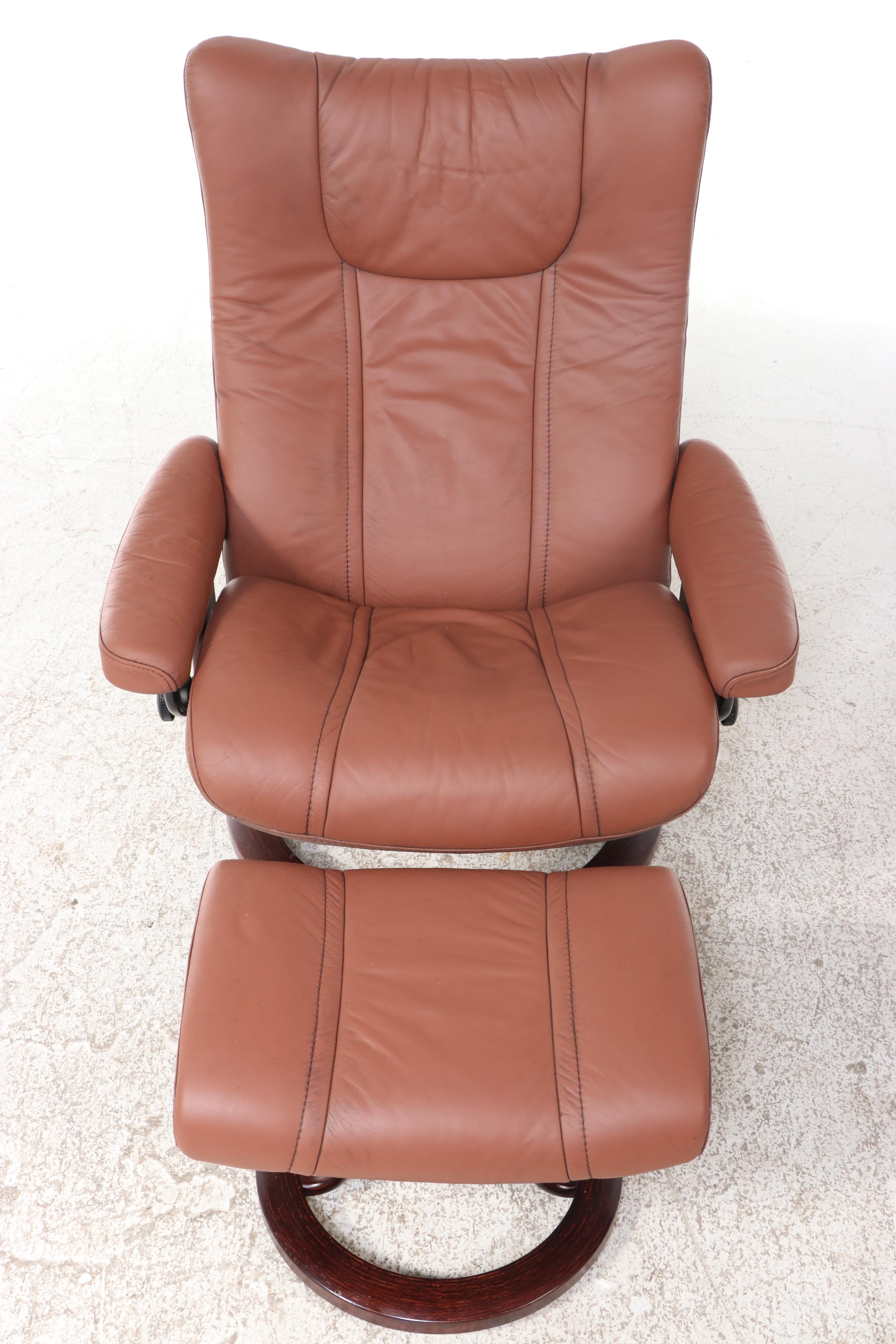 Stressless Leather Wing Recliner with Ottoman