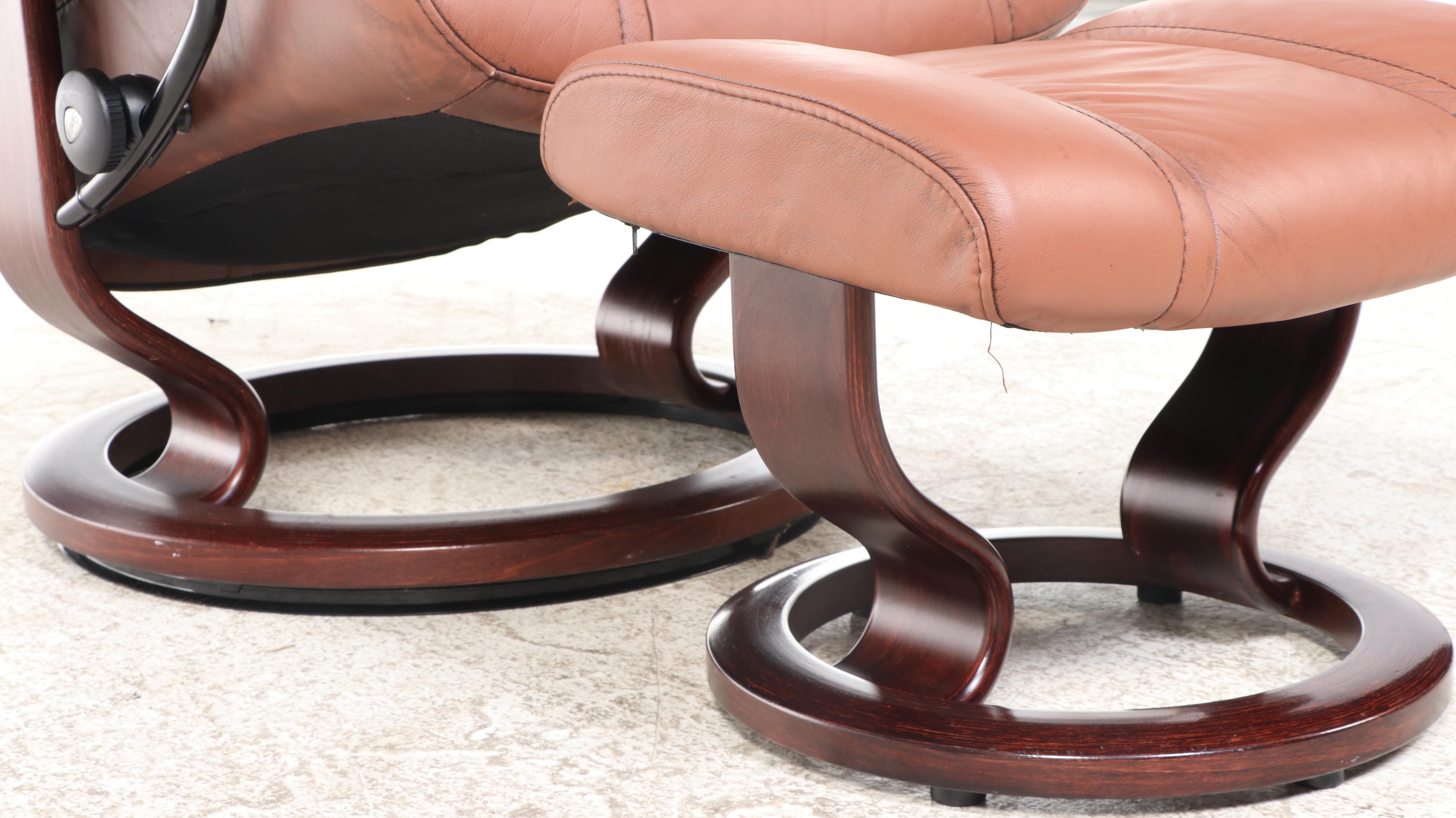 Stressless Leather Wing Recliner with Ottoman