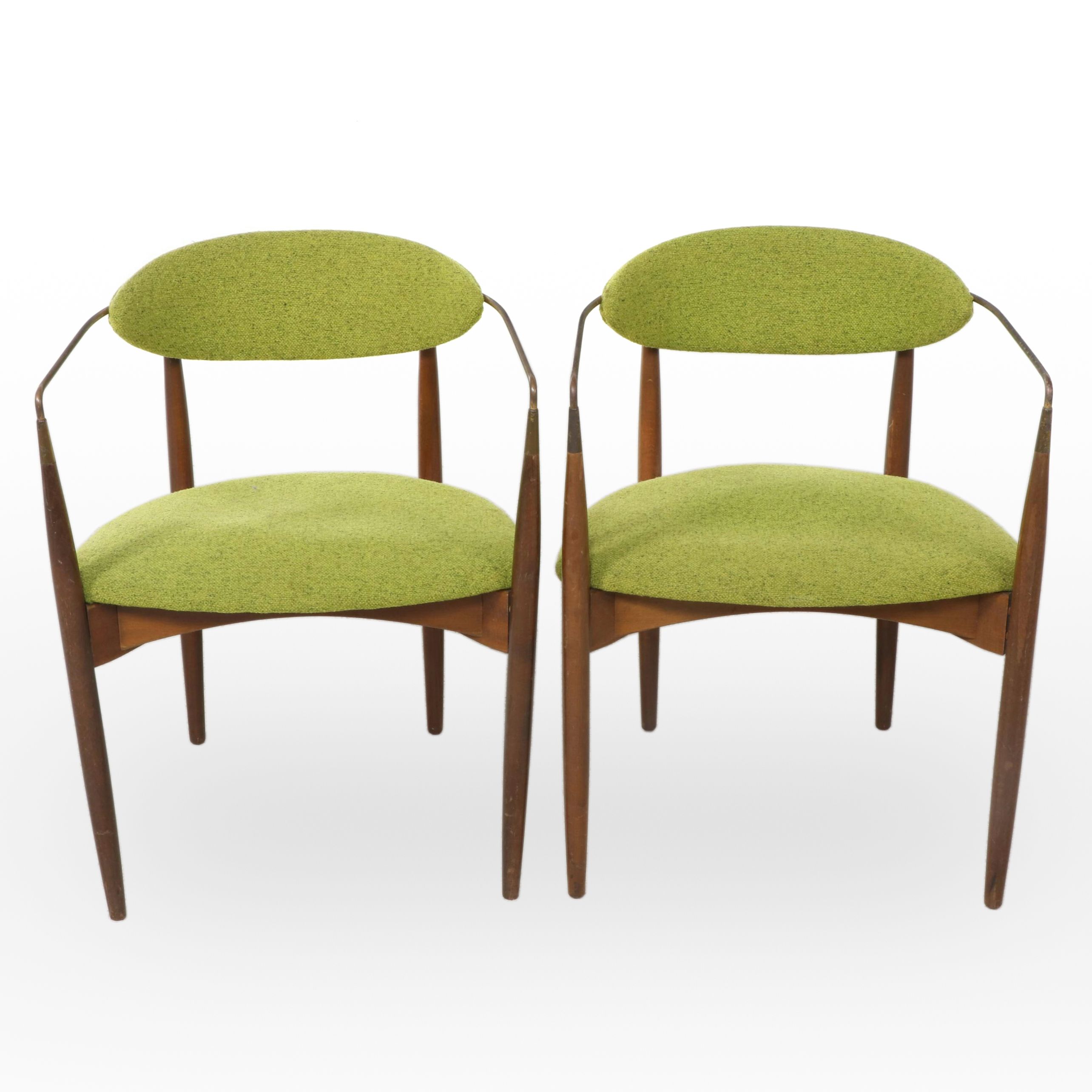 Dan Johnson Danish Modern Walnut and Brass Chairs