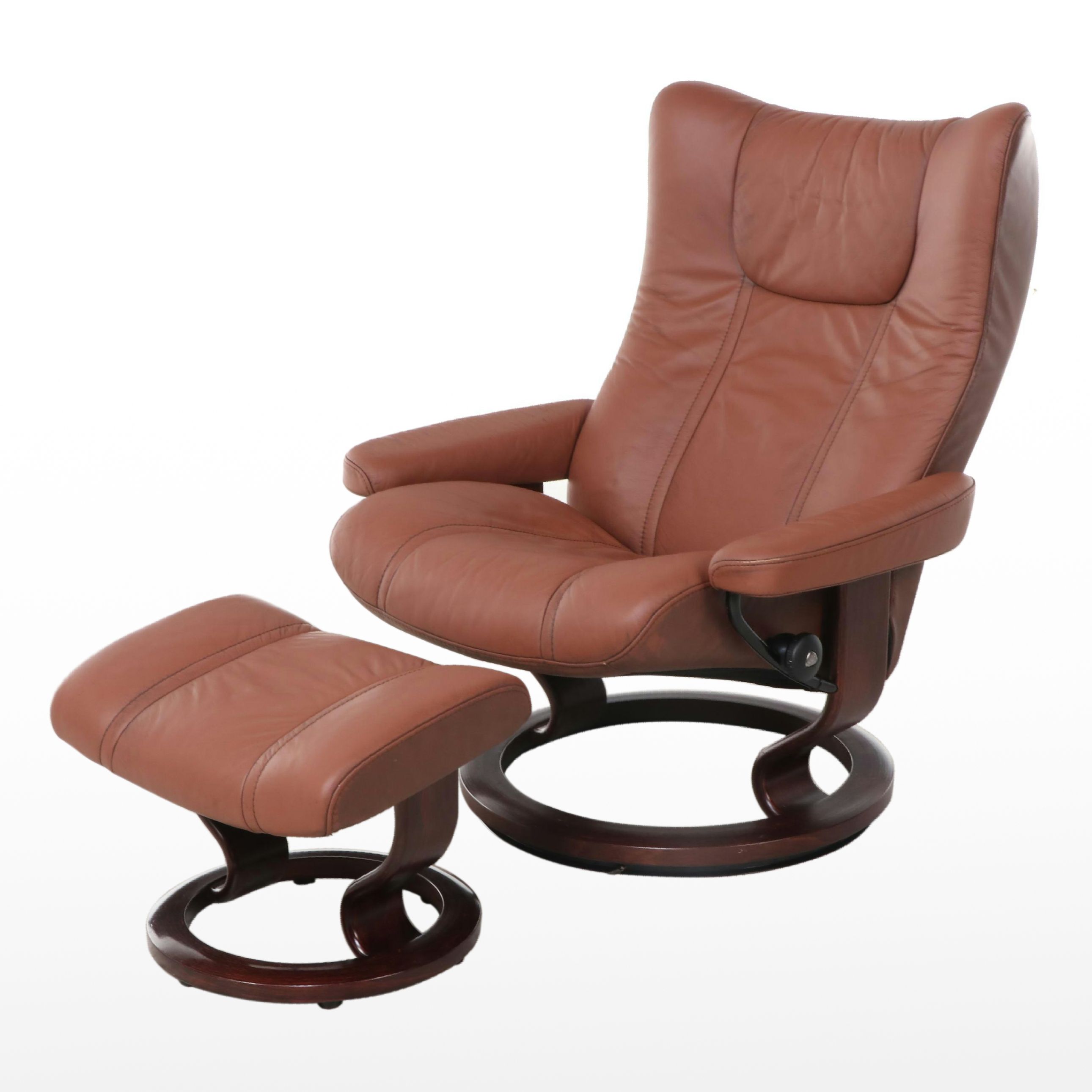 Stressless Leather Wing Recliner with Ottoman