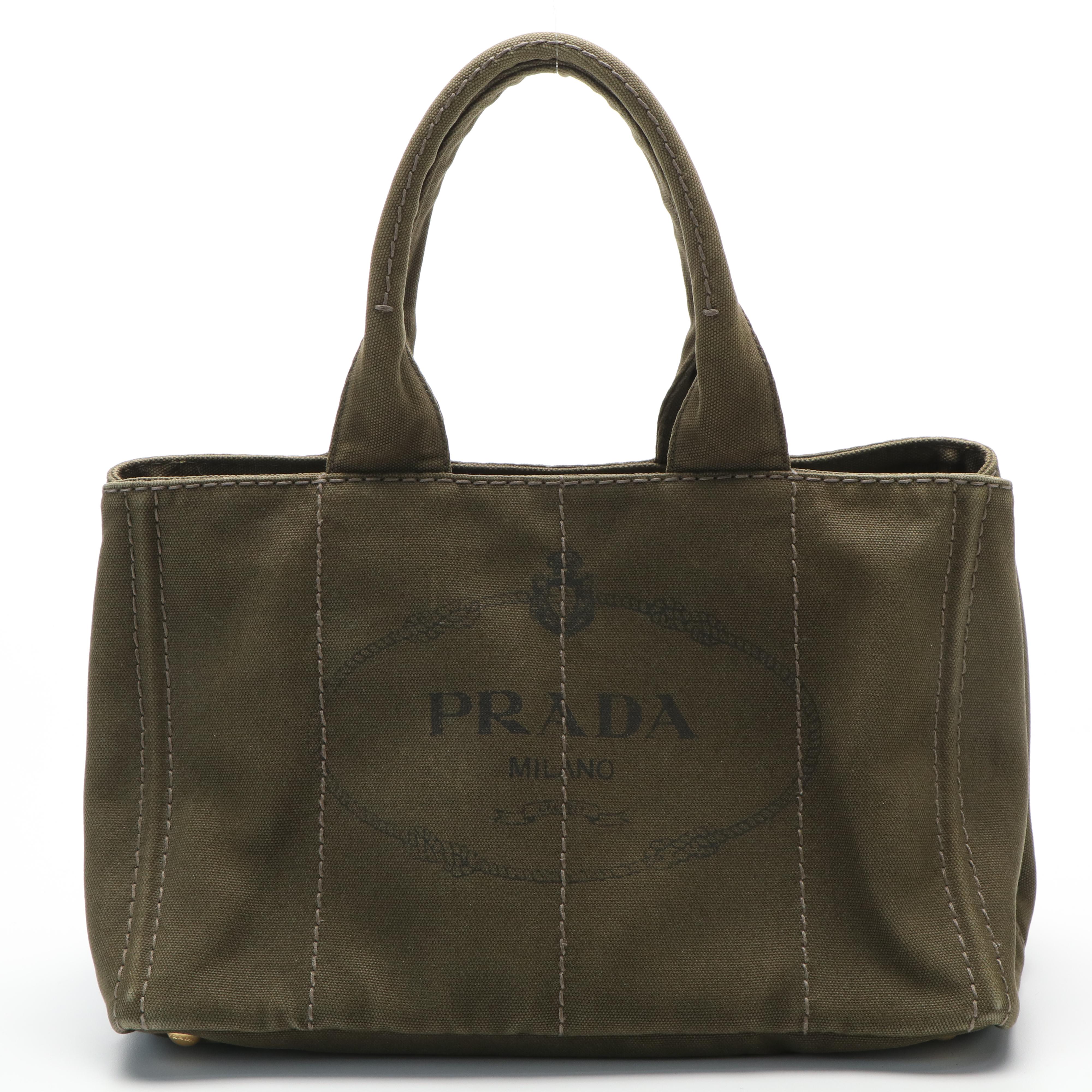 Prada Canapa Tote Bag in Olive Canvas