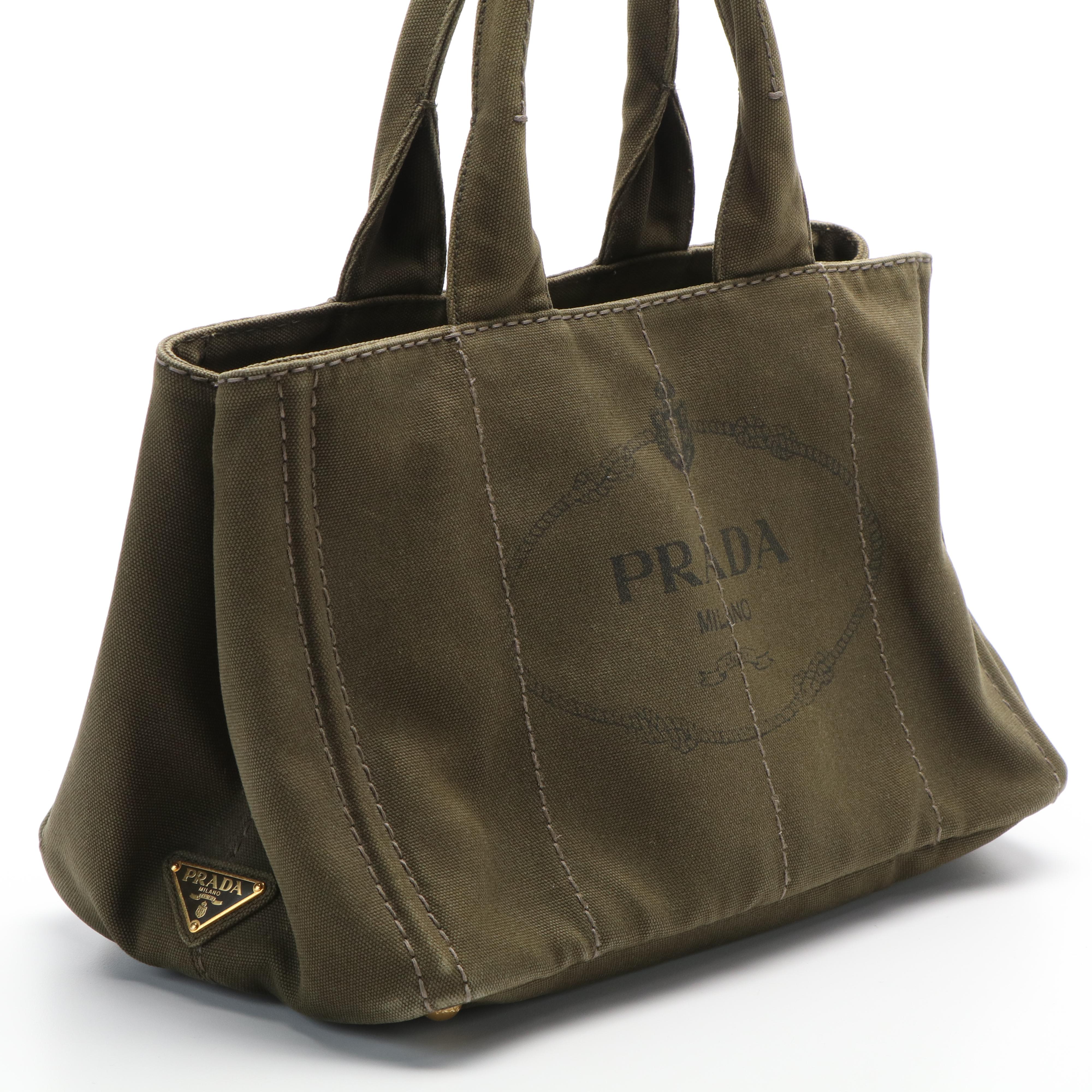 Prada Canapa Tote Bag in Olive Canvas