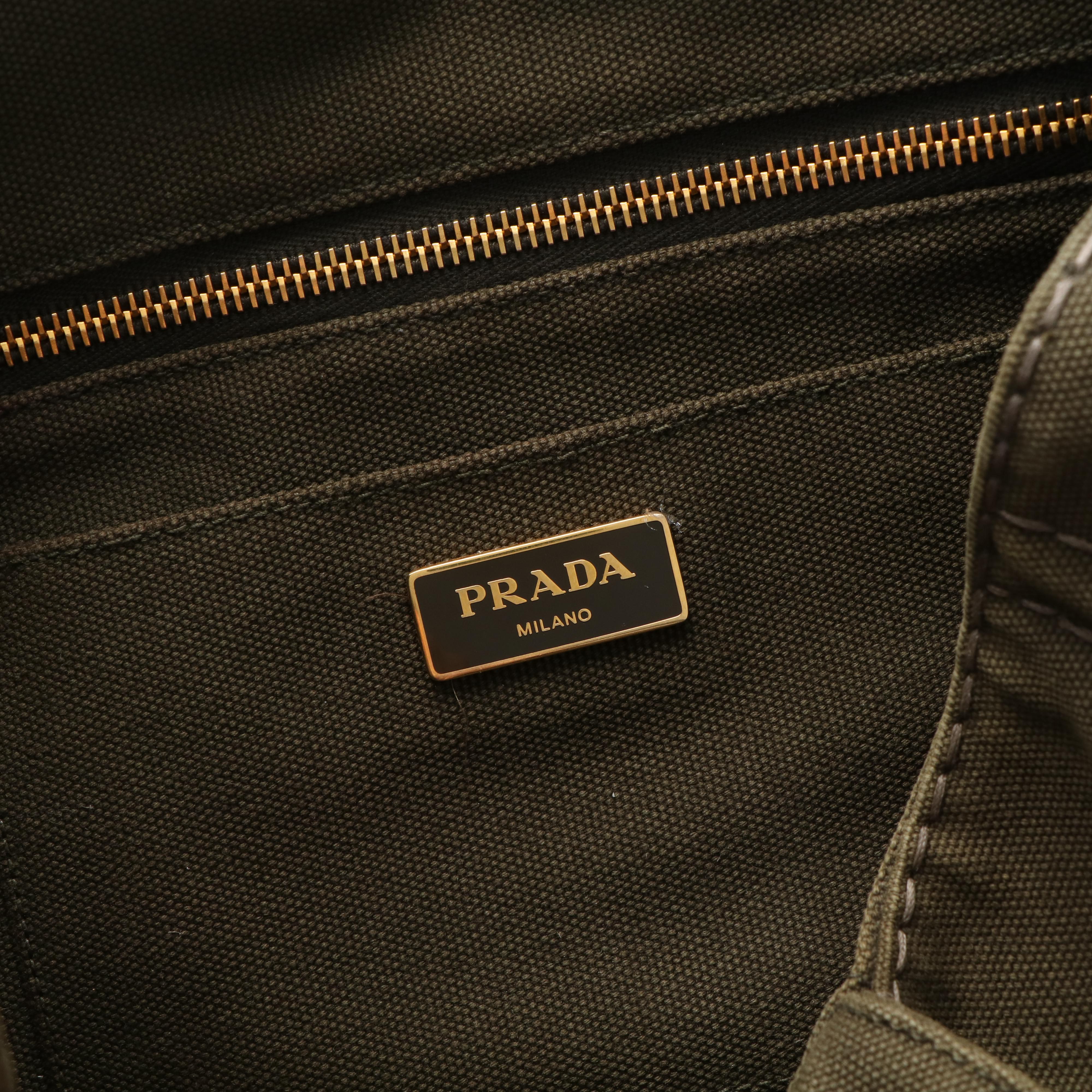 Prada Canapa Tote Bag in Olive Canvas
