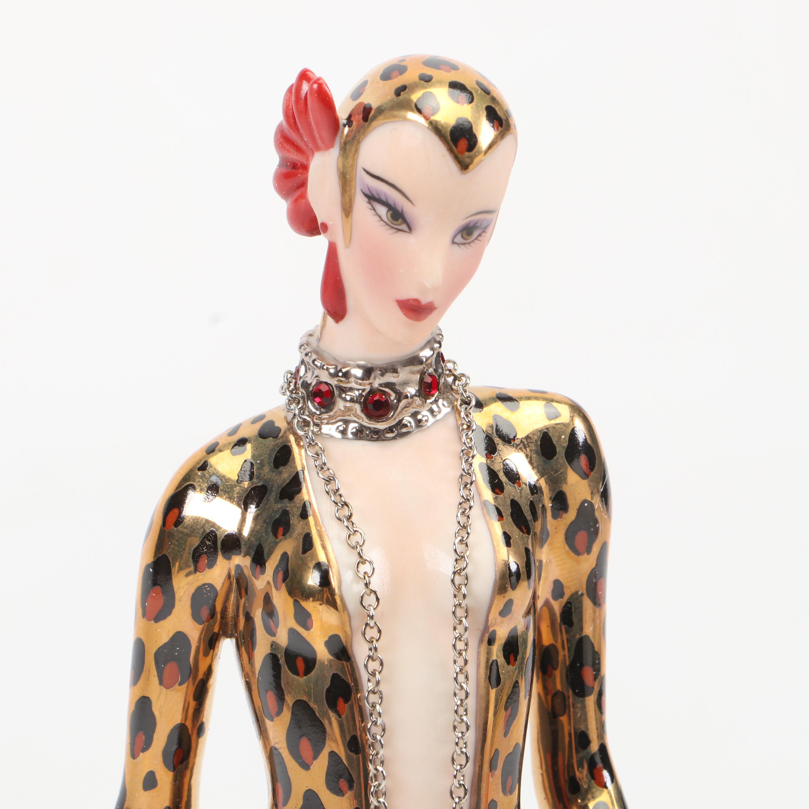 Franklin Mint "Leopard" House of Erté Porcelain Figurine, Late 20th–Early 21st C