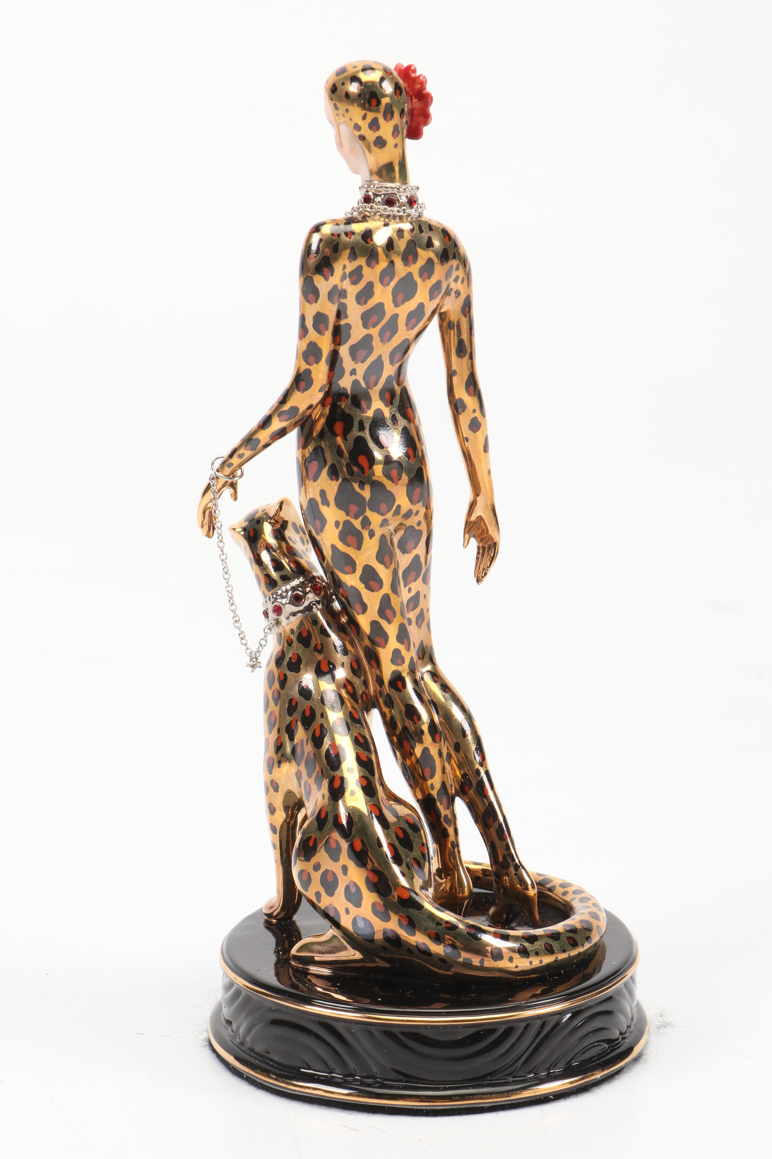 Franklin Mint "Leopard" House of Erté Porcelain Figurine, Late 20th–Early 21st C