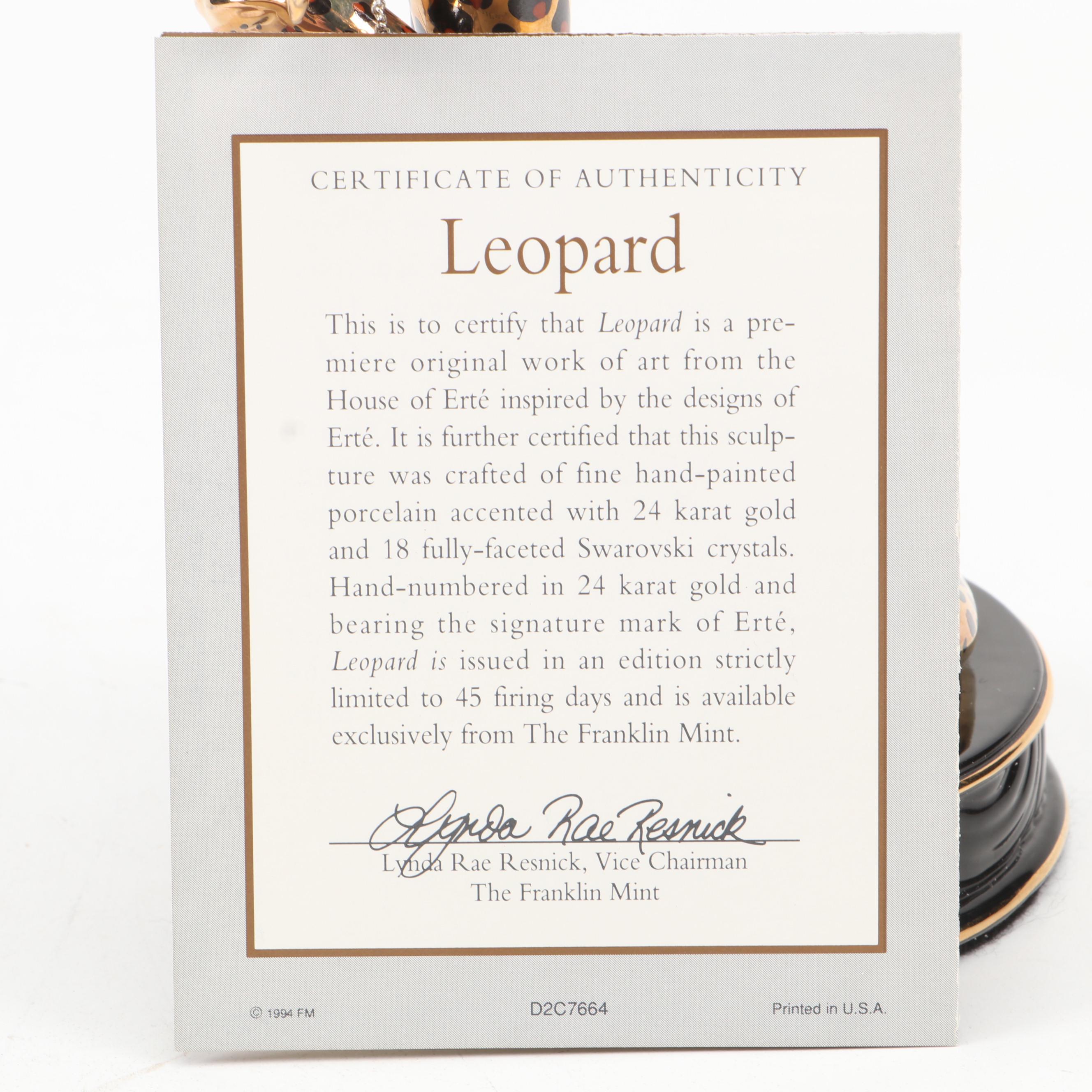 Franklin Mint "Leopard" House of Erté Porcelain Figurine, Late 20th–Early 21st C