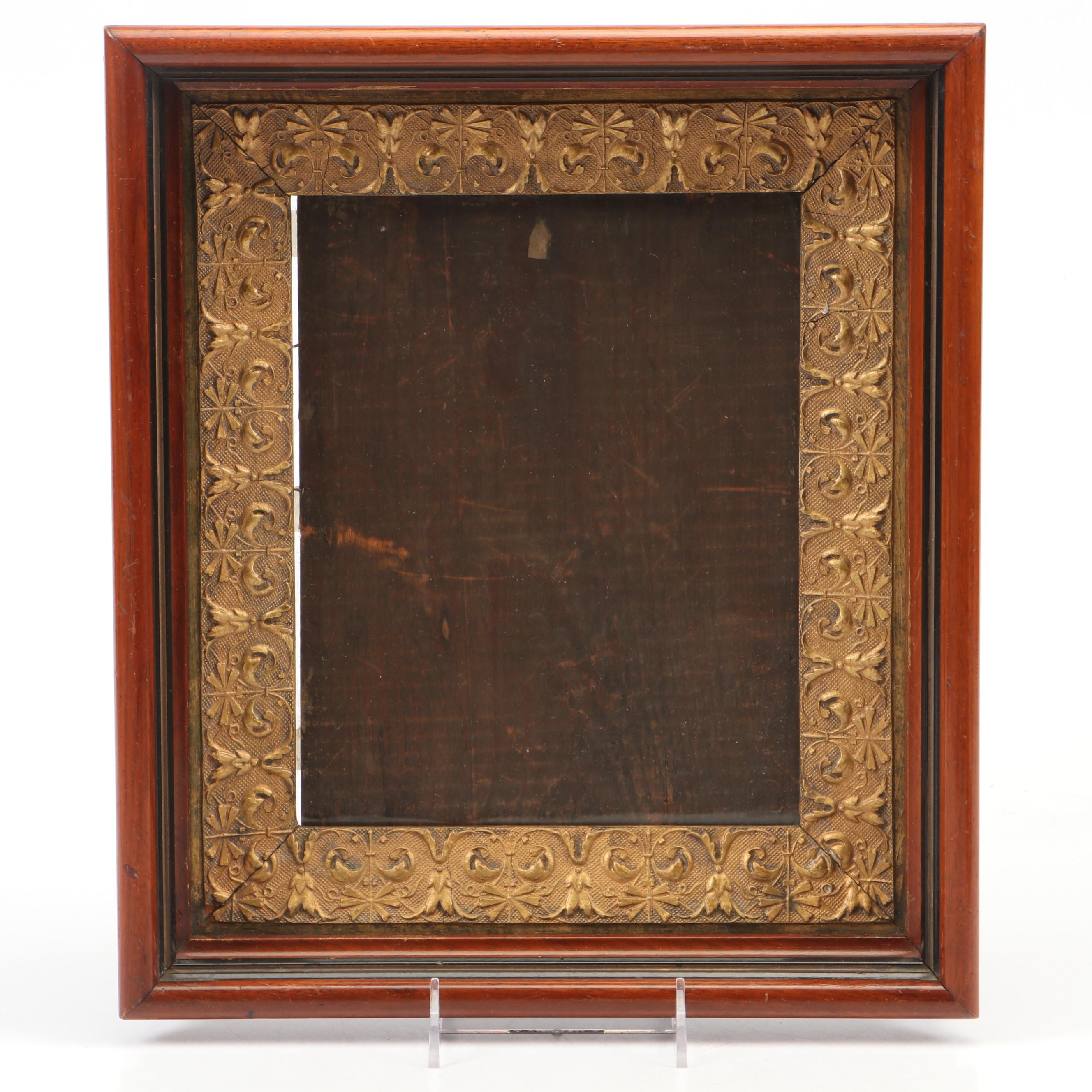 Louis XVI Style Mirrored Shelf with Victorian Parcel Gilt and Wood Frame