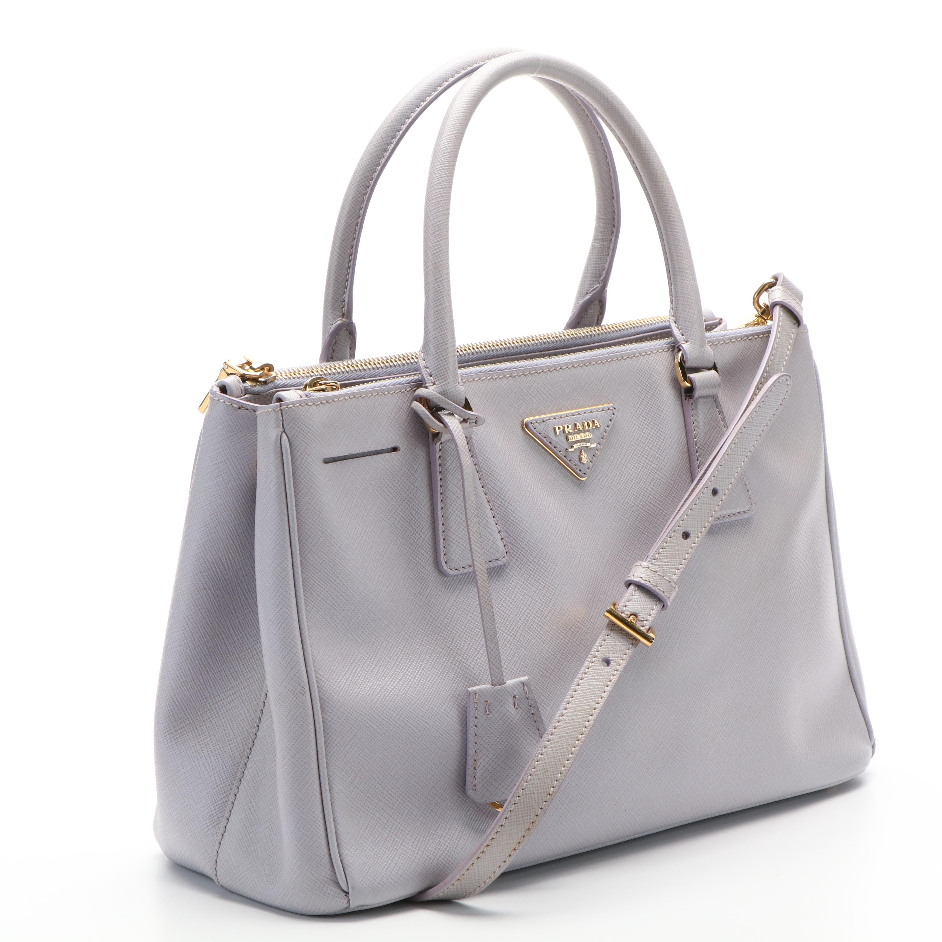 Prada Small Galleria Double Zip Tote Bag in Lavender Saffiano Lux Leather