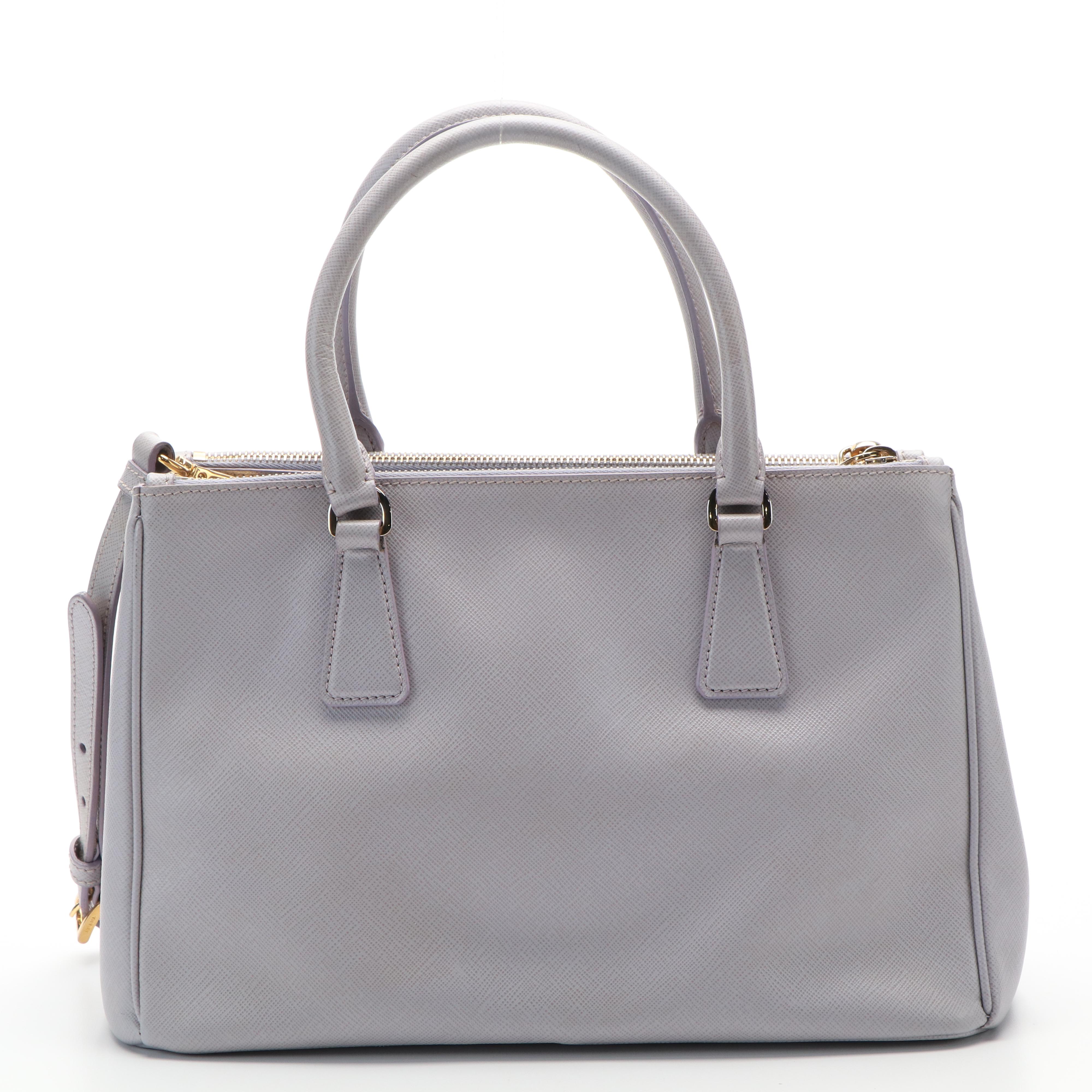 Prada Small Galleria Double Zip Tote Bag in Lavender Saffiano Lux Leather