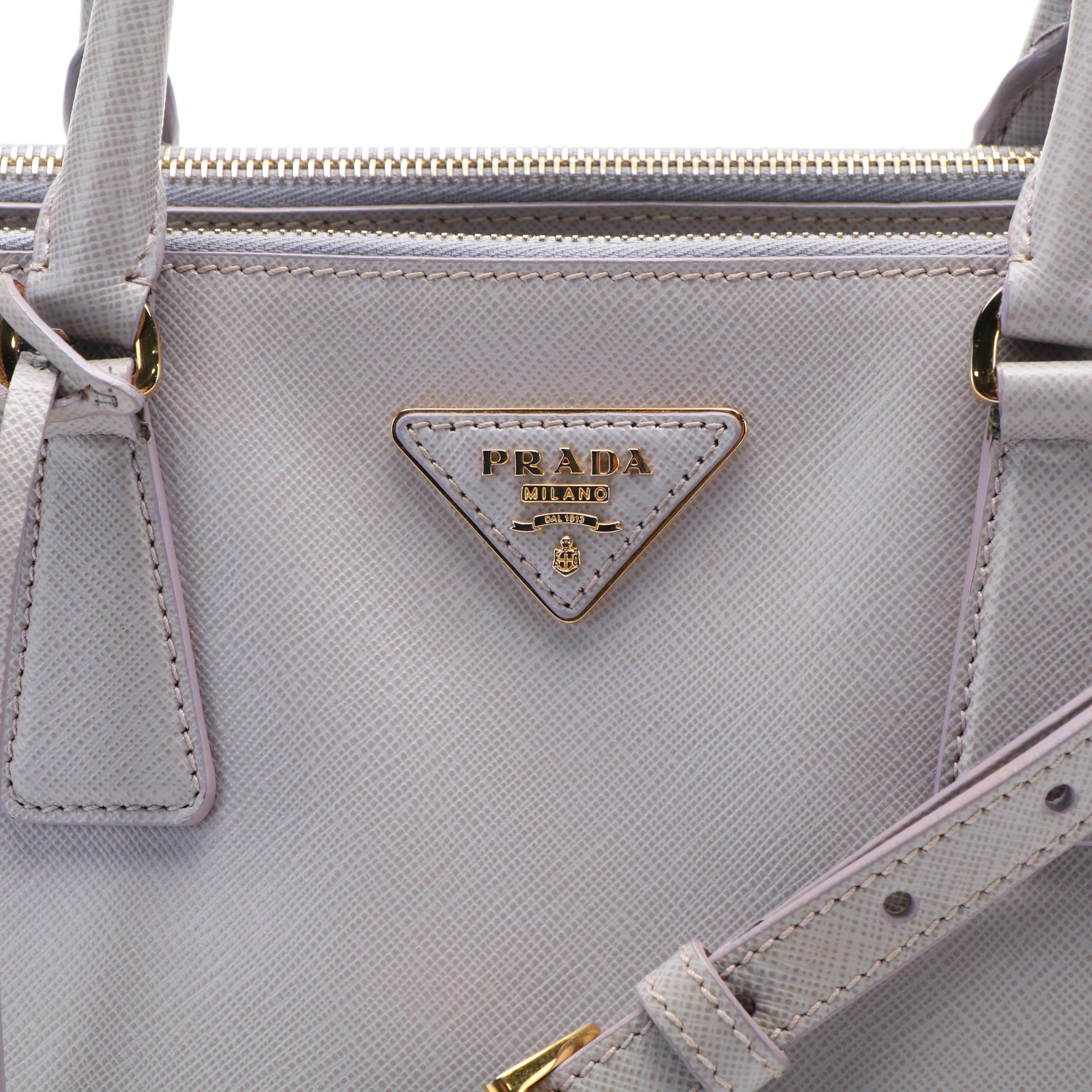 Prada Small Galleria Double Zip Tote Bag in Lavender Saffiano Lux Leather