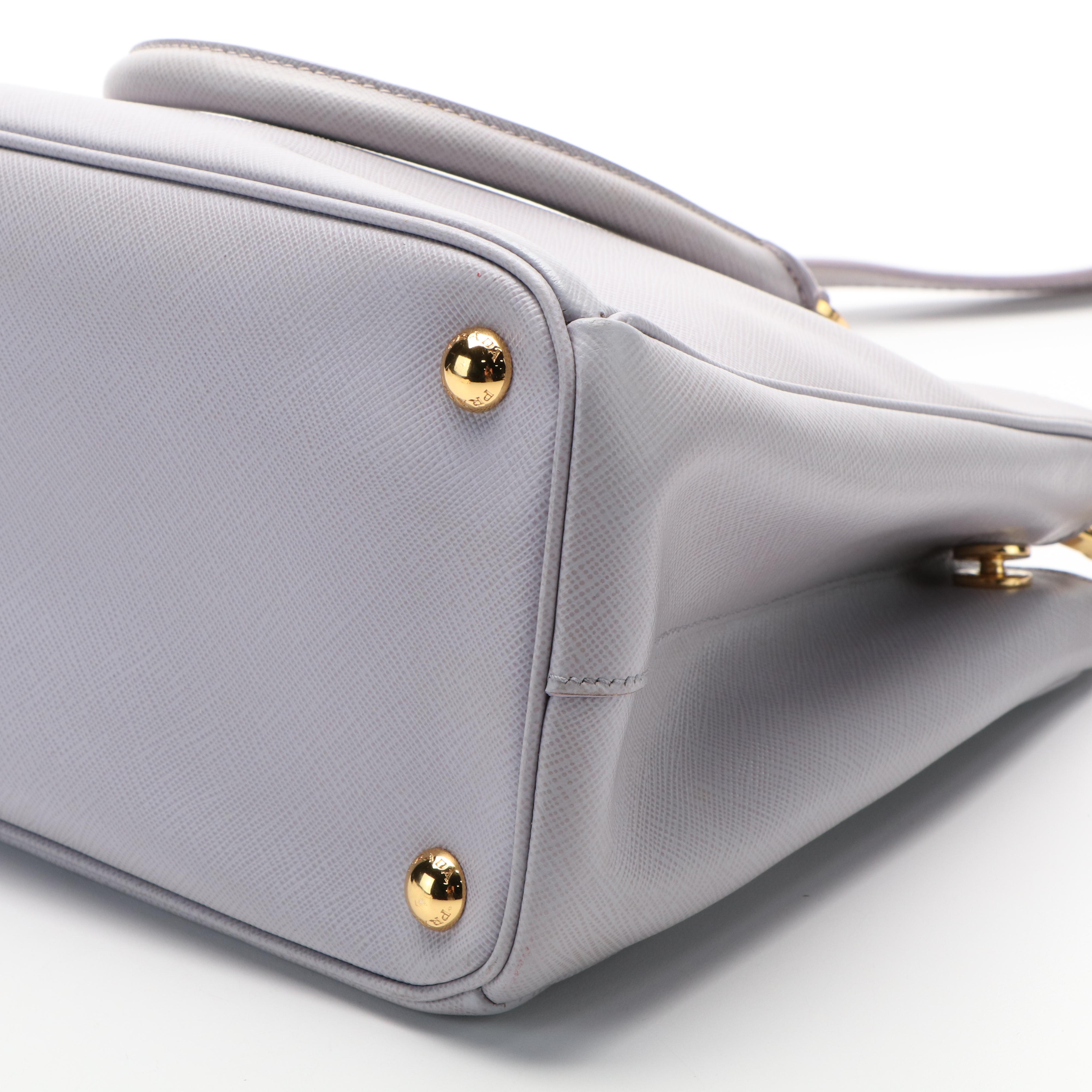 Prada Small Galleria Double Zip Tote Bag in Lavender Saffiano Lux Leather