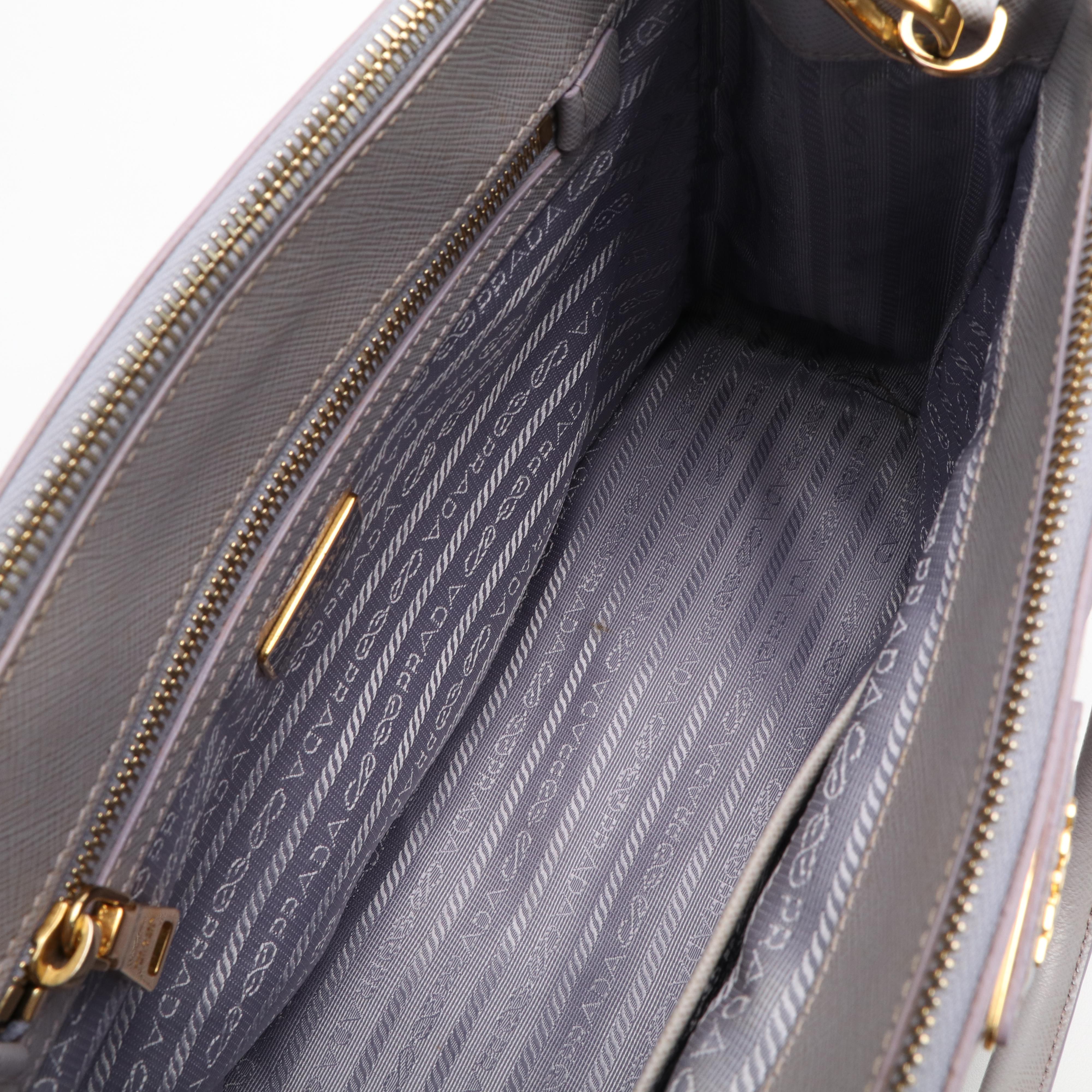 Prada Small Galleria Double Zip Tote Bag in Lavender Saffiano Lux Leather