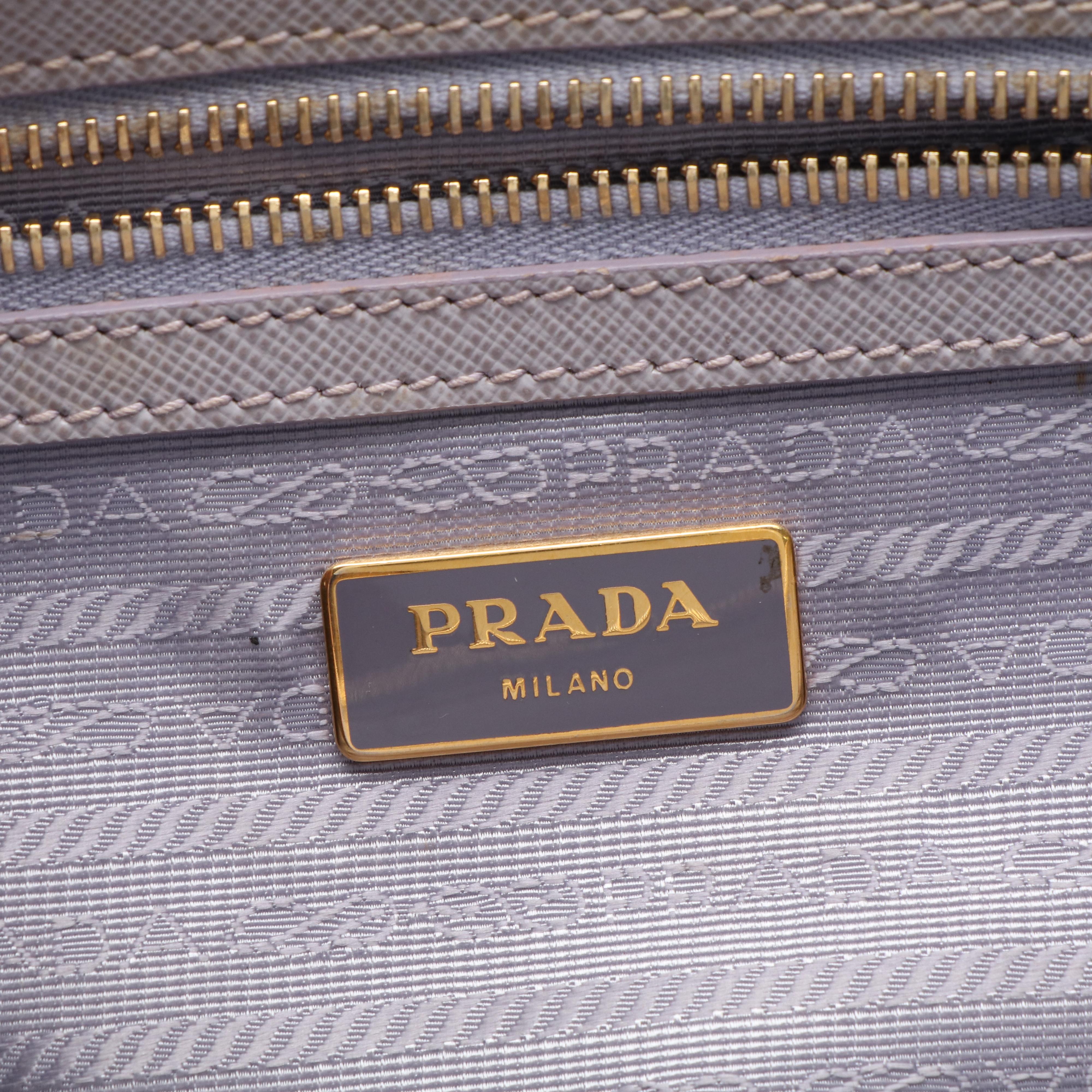 Prada Small Galleria Double Zip Tote Bag in Lavender Saffiano Lux Leather