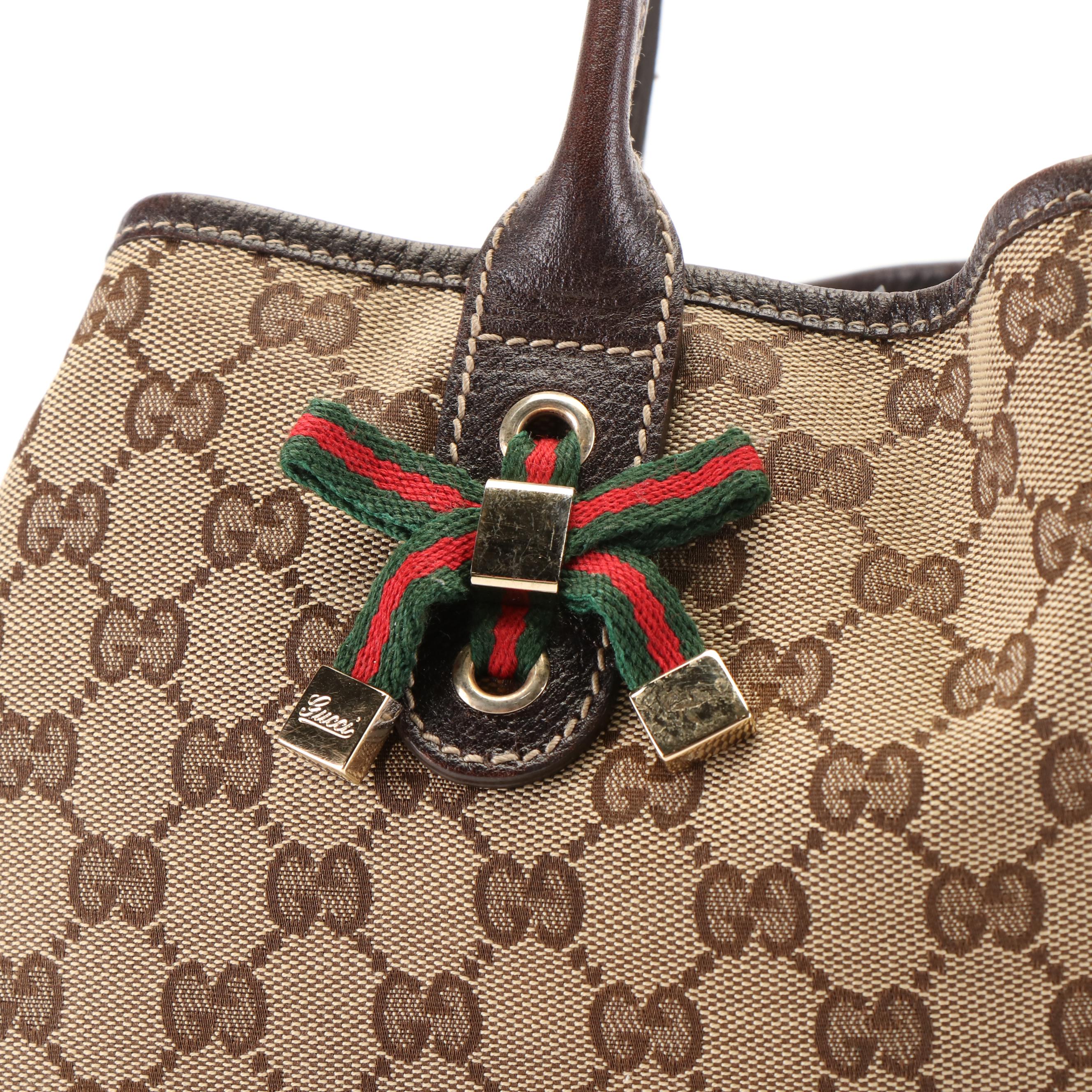 Gucci Princy Shoulder Tote in GG Canvas and Cinghiale Leather