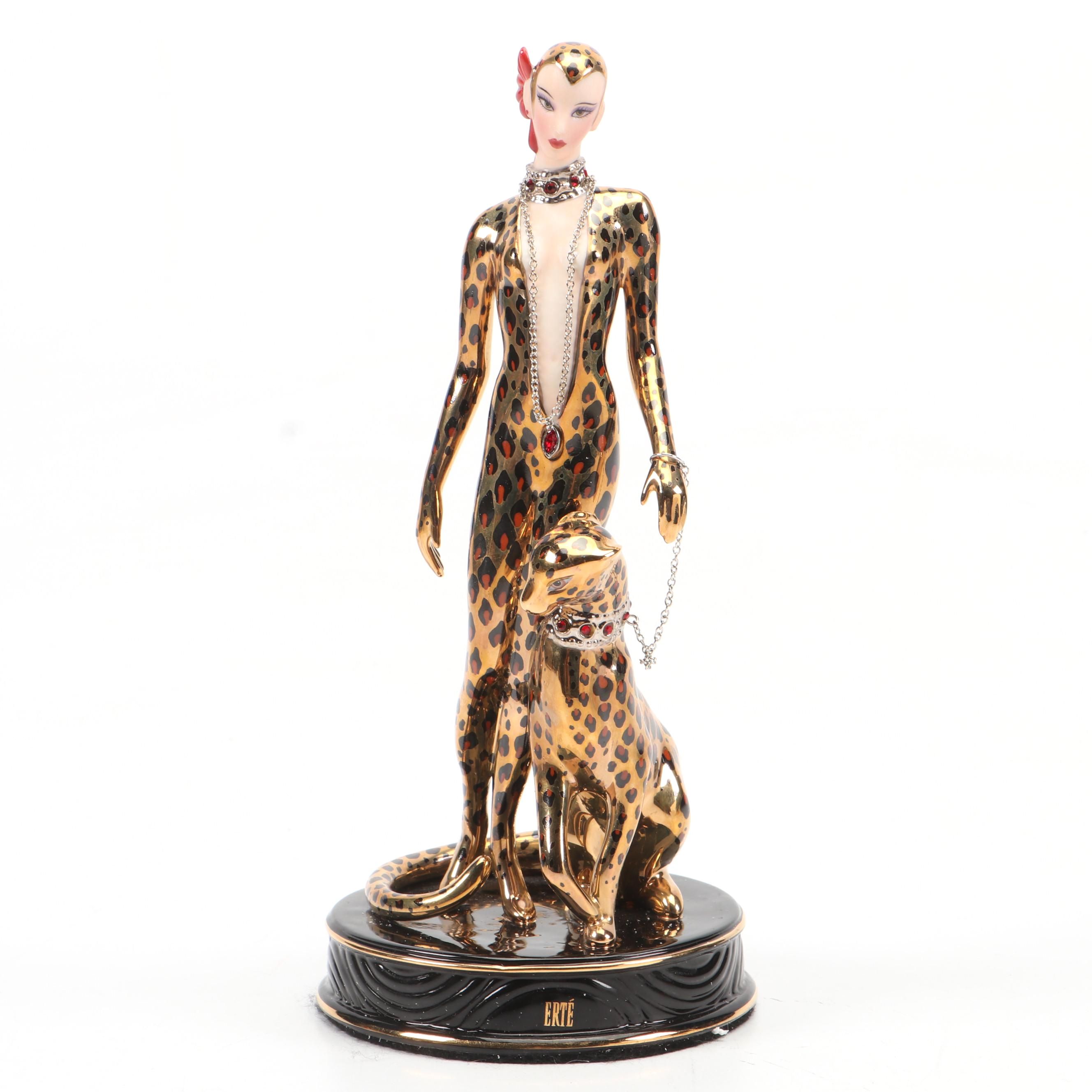 Franklin Mint "Leopard" House of Erté Porcelain Figurine, Late 20th–Early 21st C