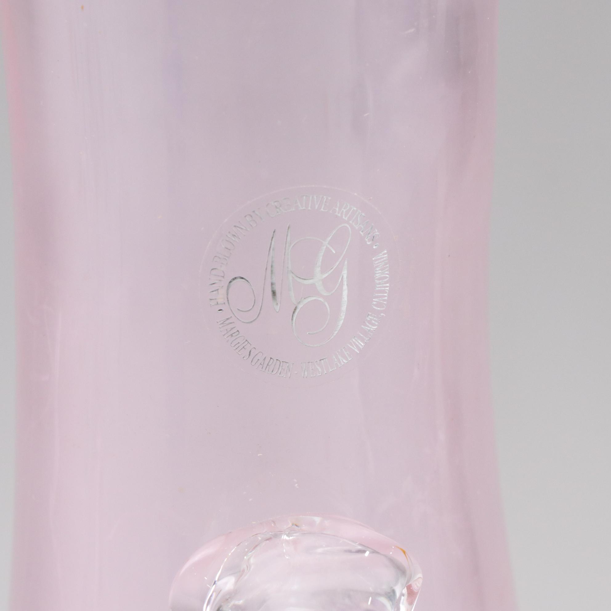 Margies Garden Hand Blown Pink Glass Splatterware Bottom Pitcher