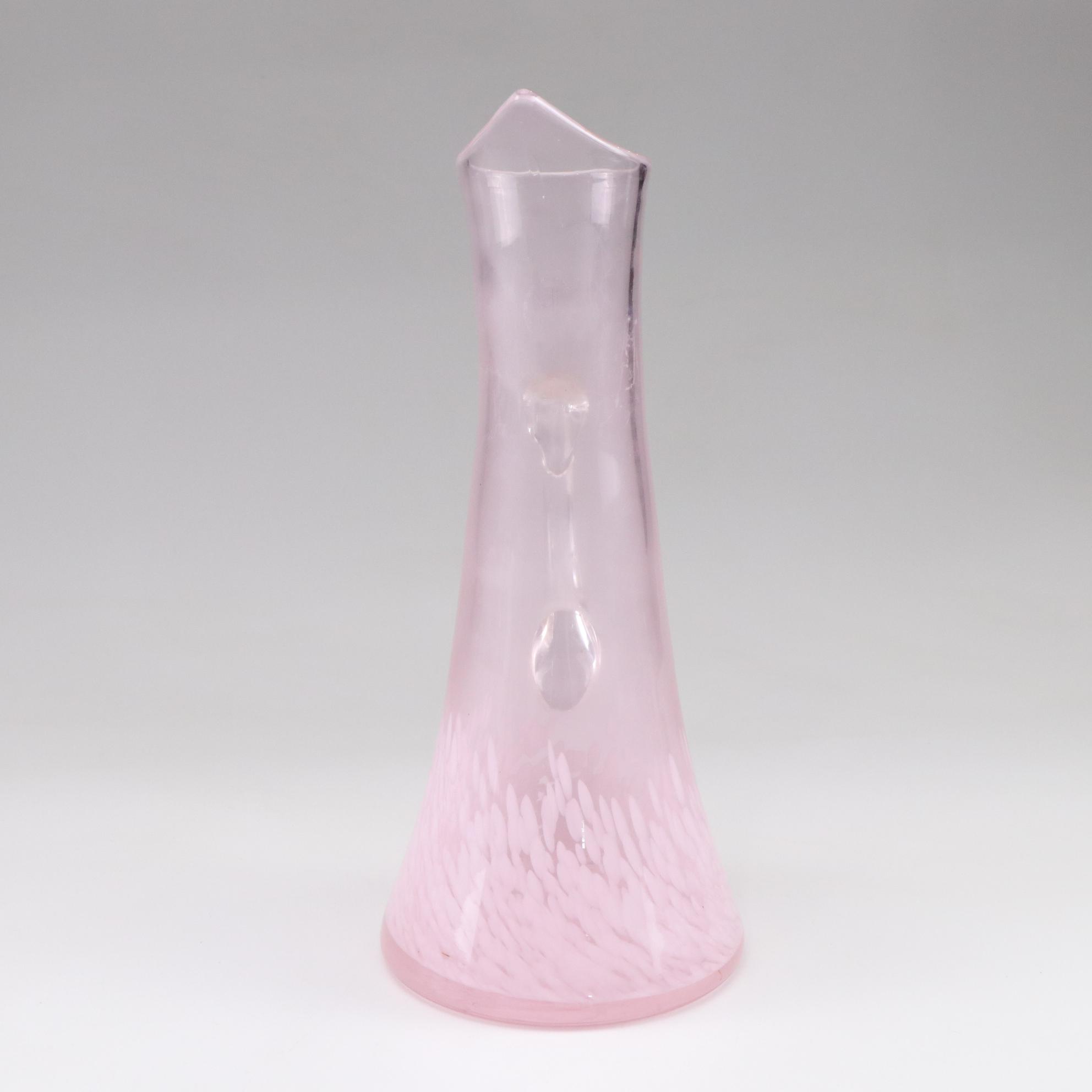 Margies Garden Hand Blown Pink Glass Splatterware Bottom Pitcher
