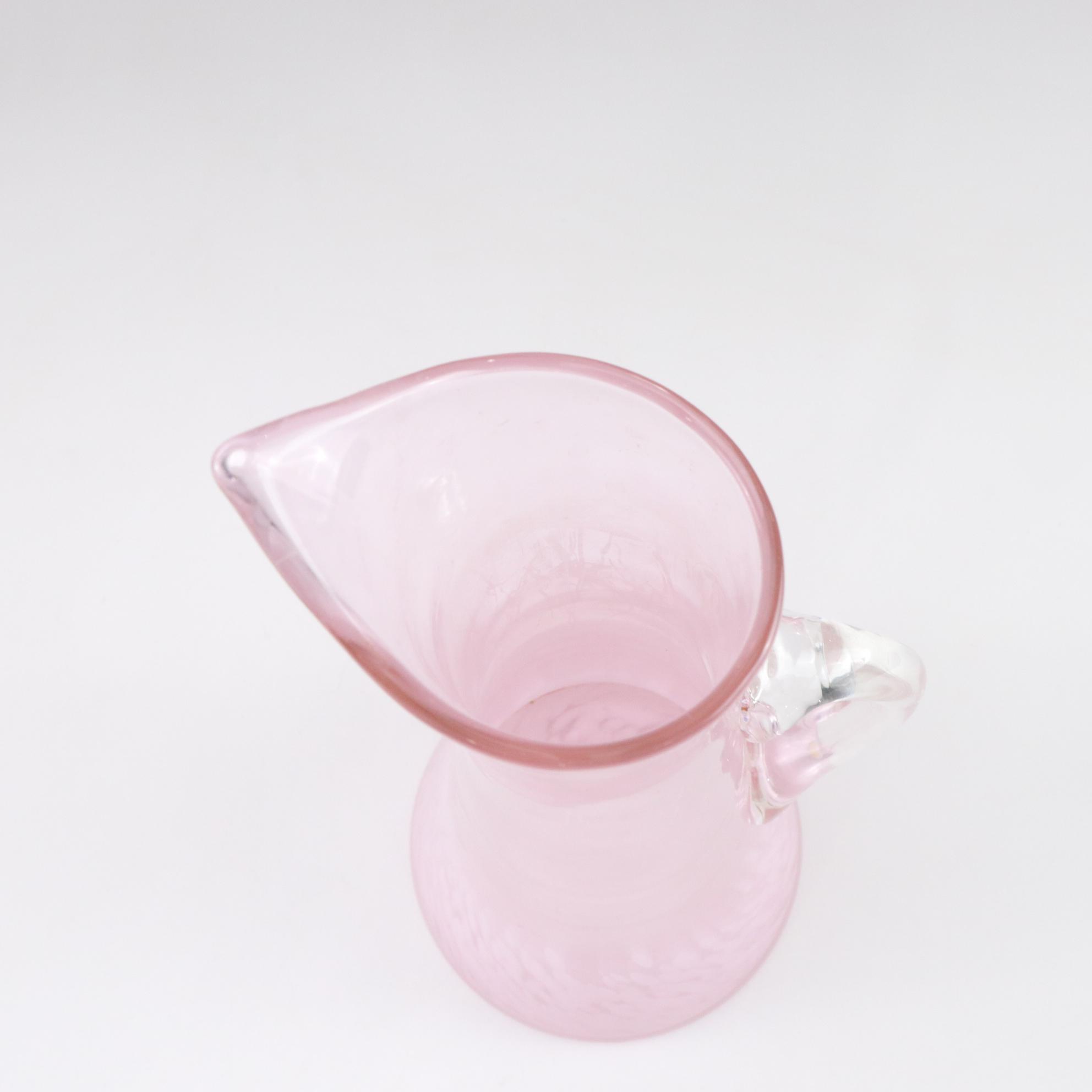 Margies Garden Hand Blown Pink Glass Splatterware Bottom Pitcher