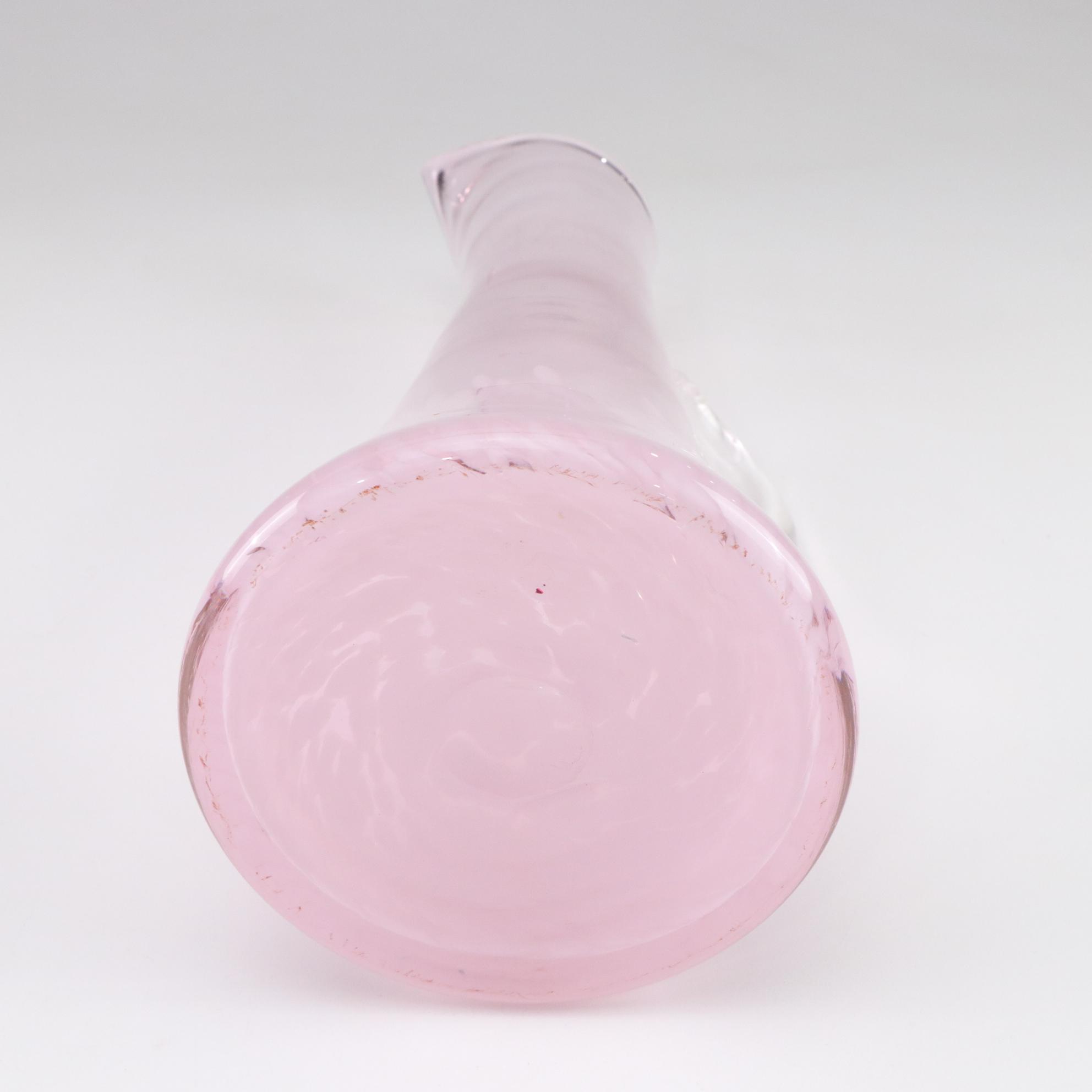 Margies Garden Hand Blown Pink Glass Splatterware Bottom Pitcher