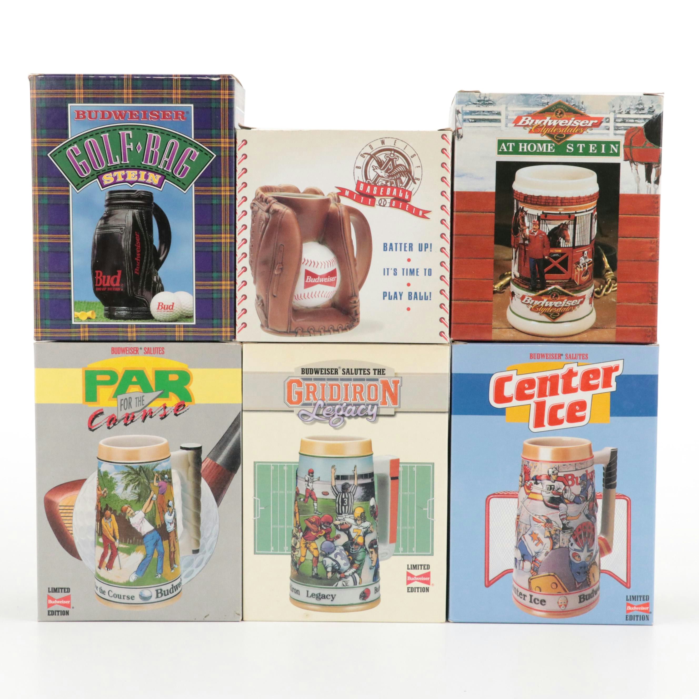 Budweiser Ceramic Beer Steins in Theme of Varied Sports