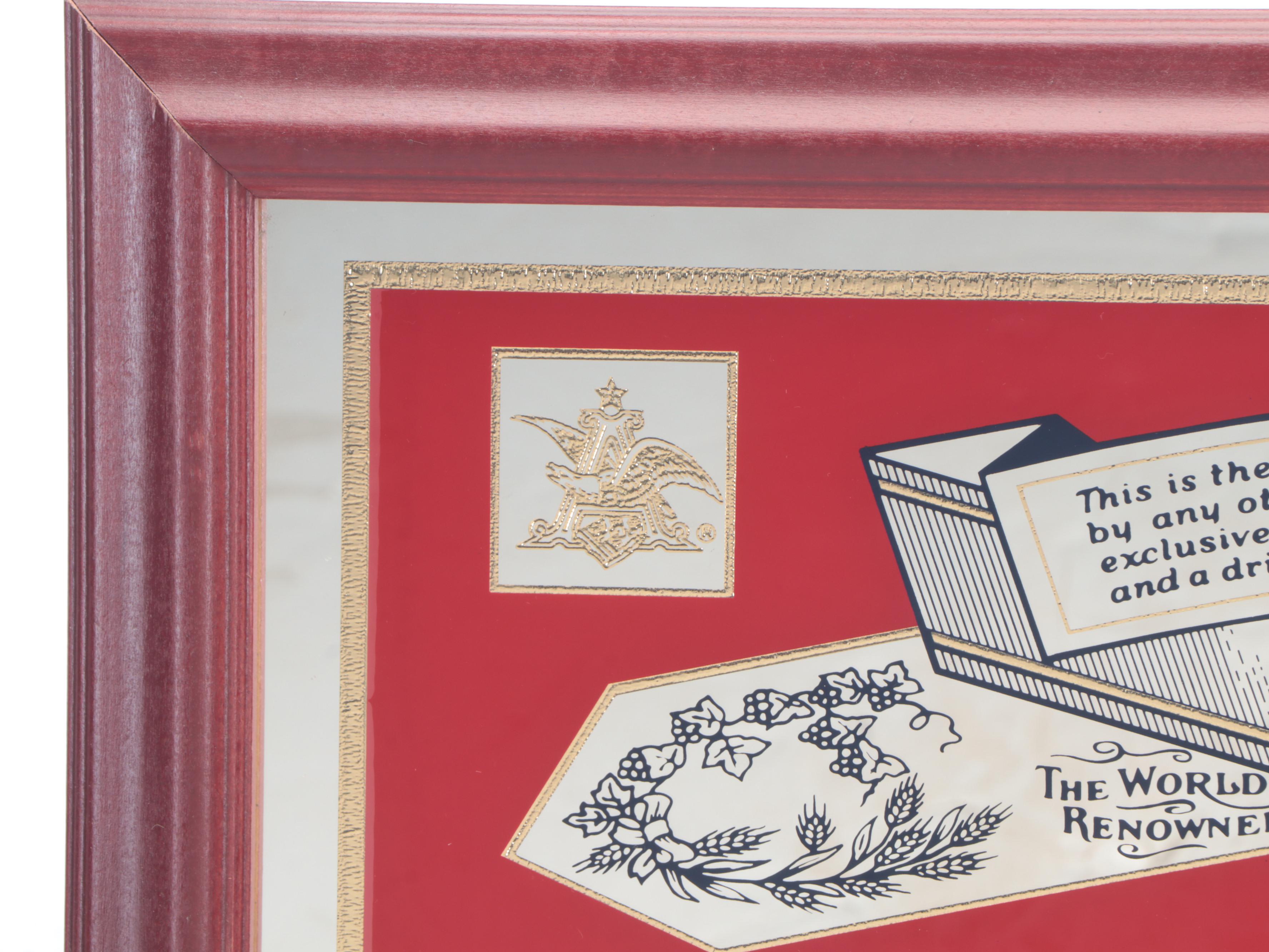 Budweiser Beer Bottle Label Advertising Bar Mirror, 1990s