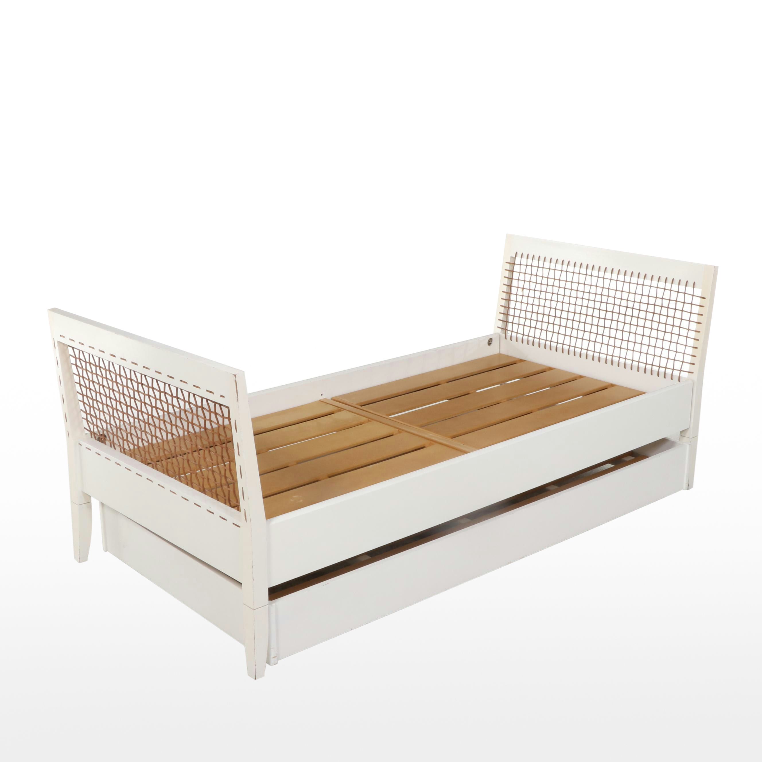 Italian Modern Painted Wood and Leather Trundle Bed Frame