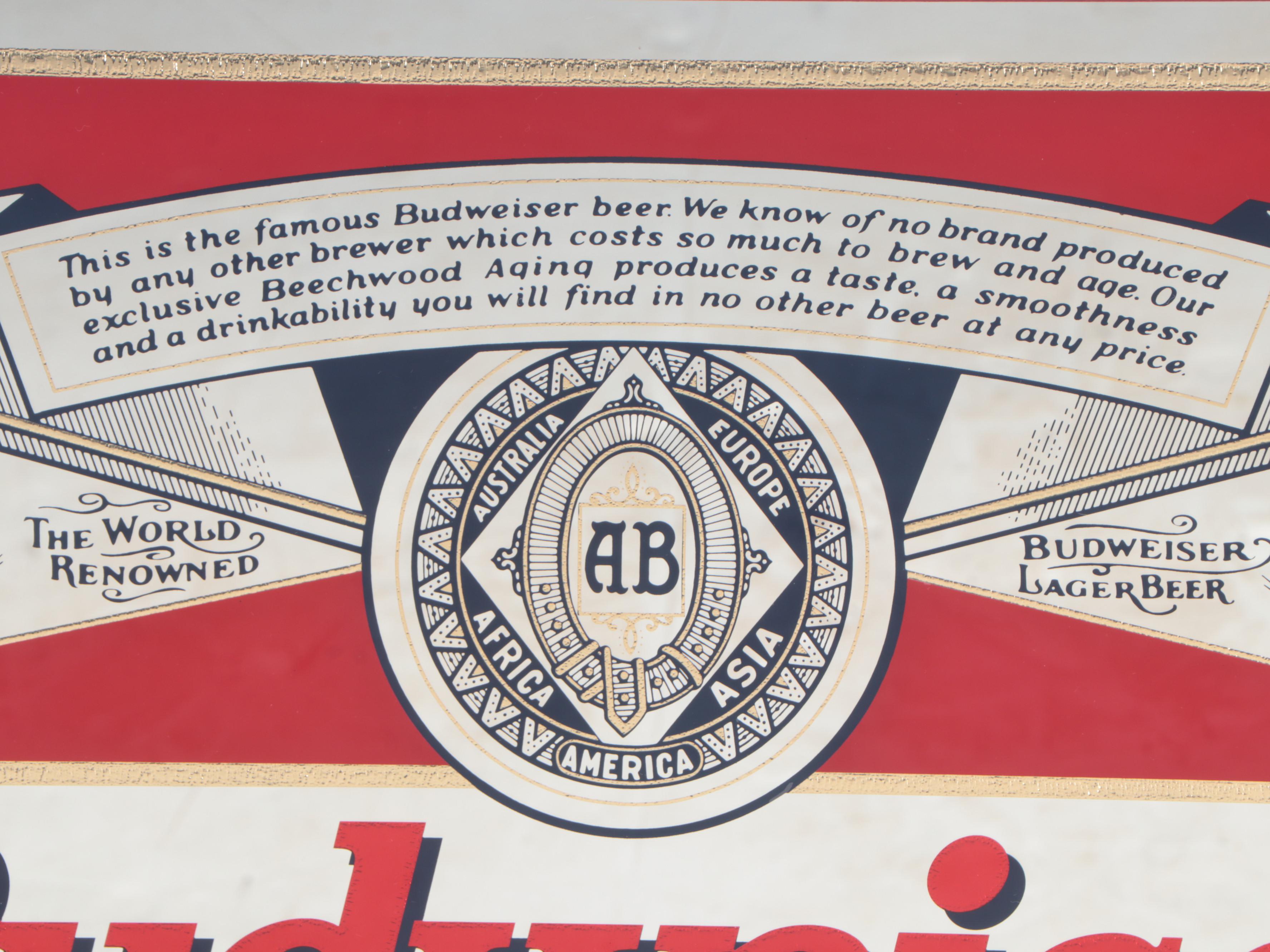 Budweiser Beer Bottle Label Advertising Bar Mirror, 1990s