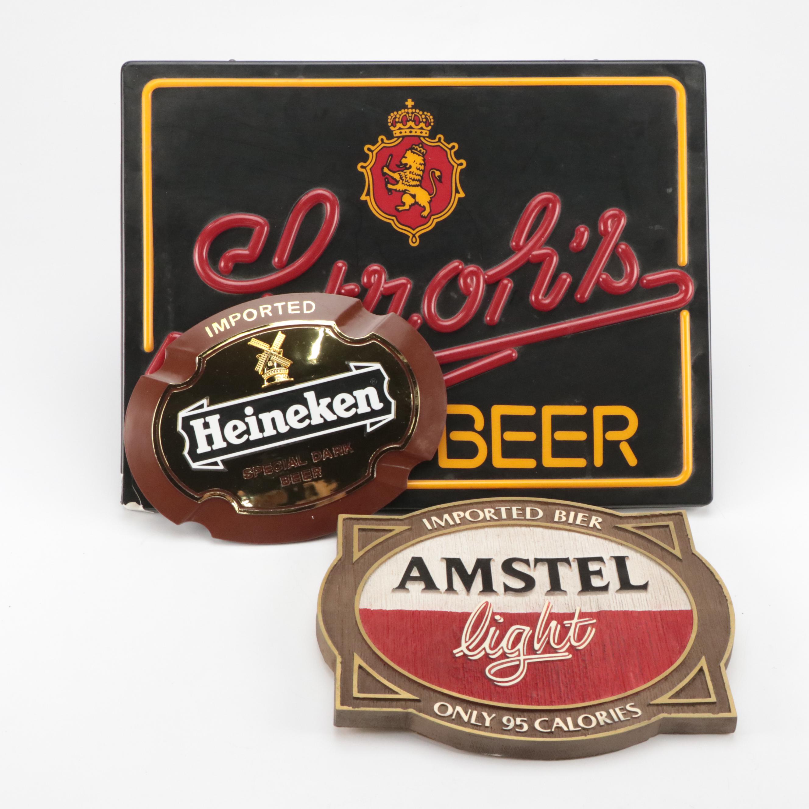 Stroh's Beer Illuminated Sign with Amstel Light and Heineken Signs