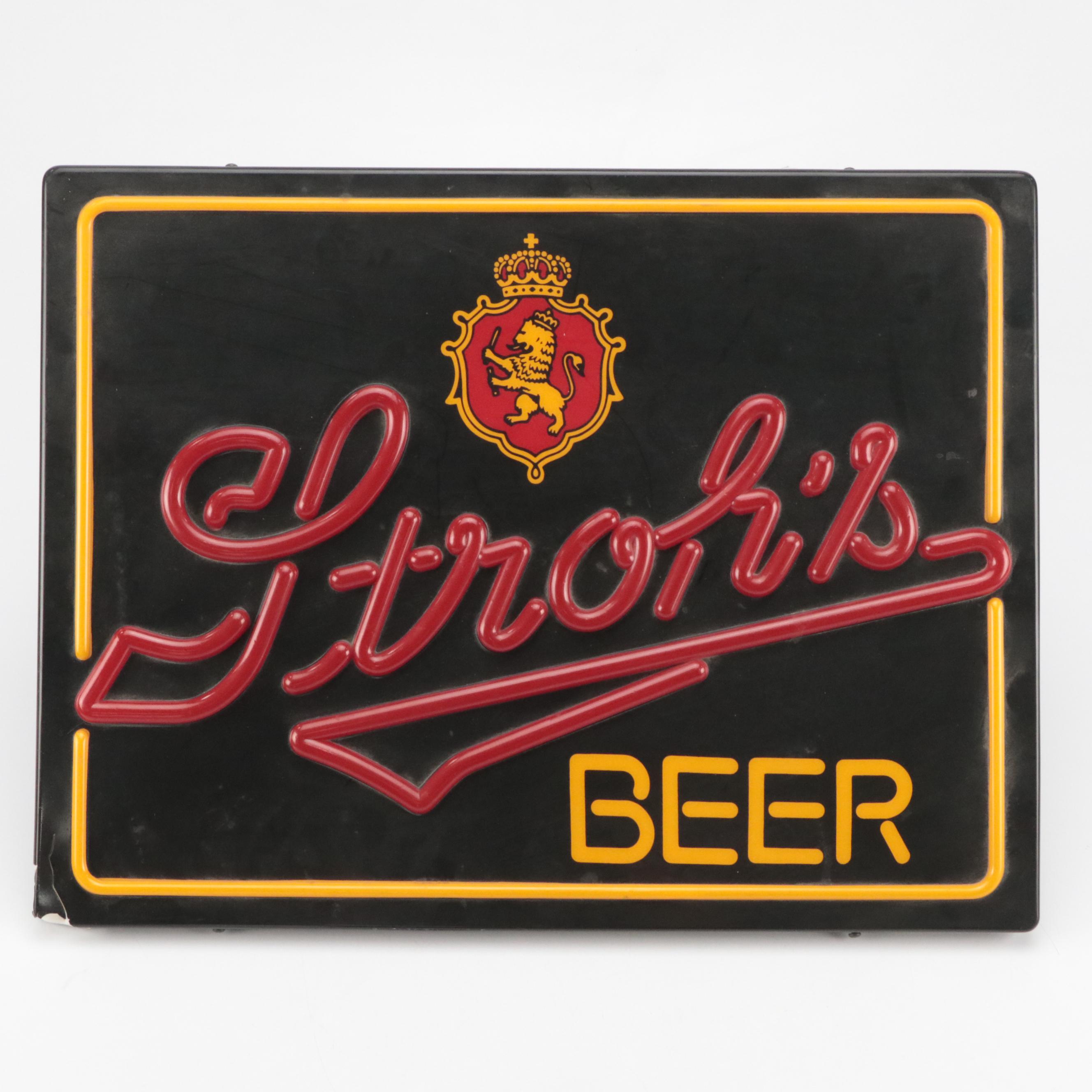 Stroh's Beer Illuminated Sign with Amstel Light and Heineken Signs