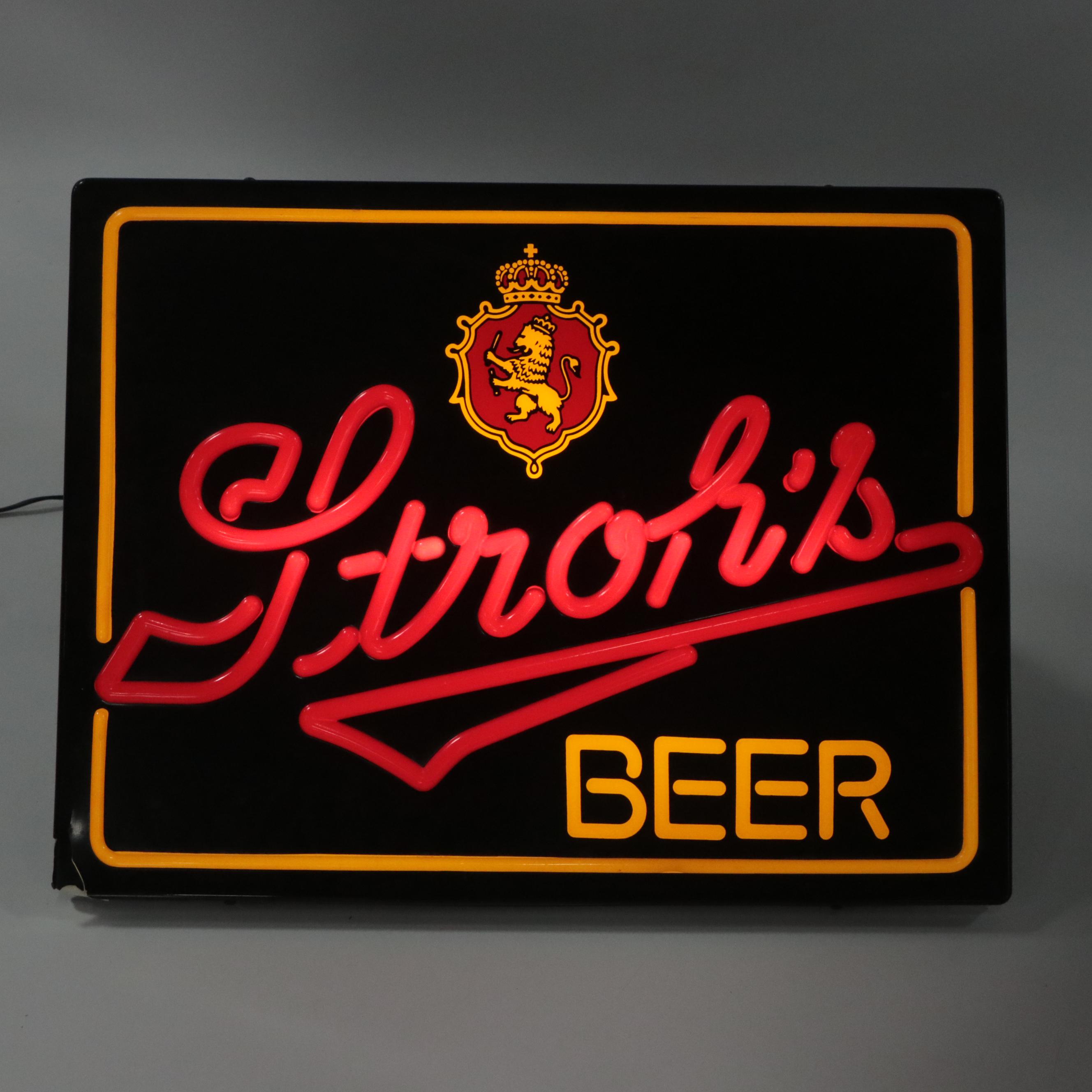 Stroh's Beer Illuminated Sign with Amstel Light and Heineken Signs