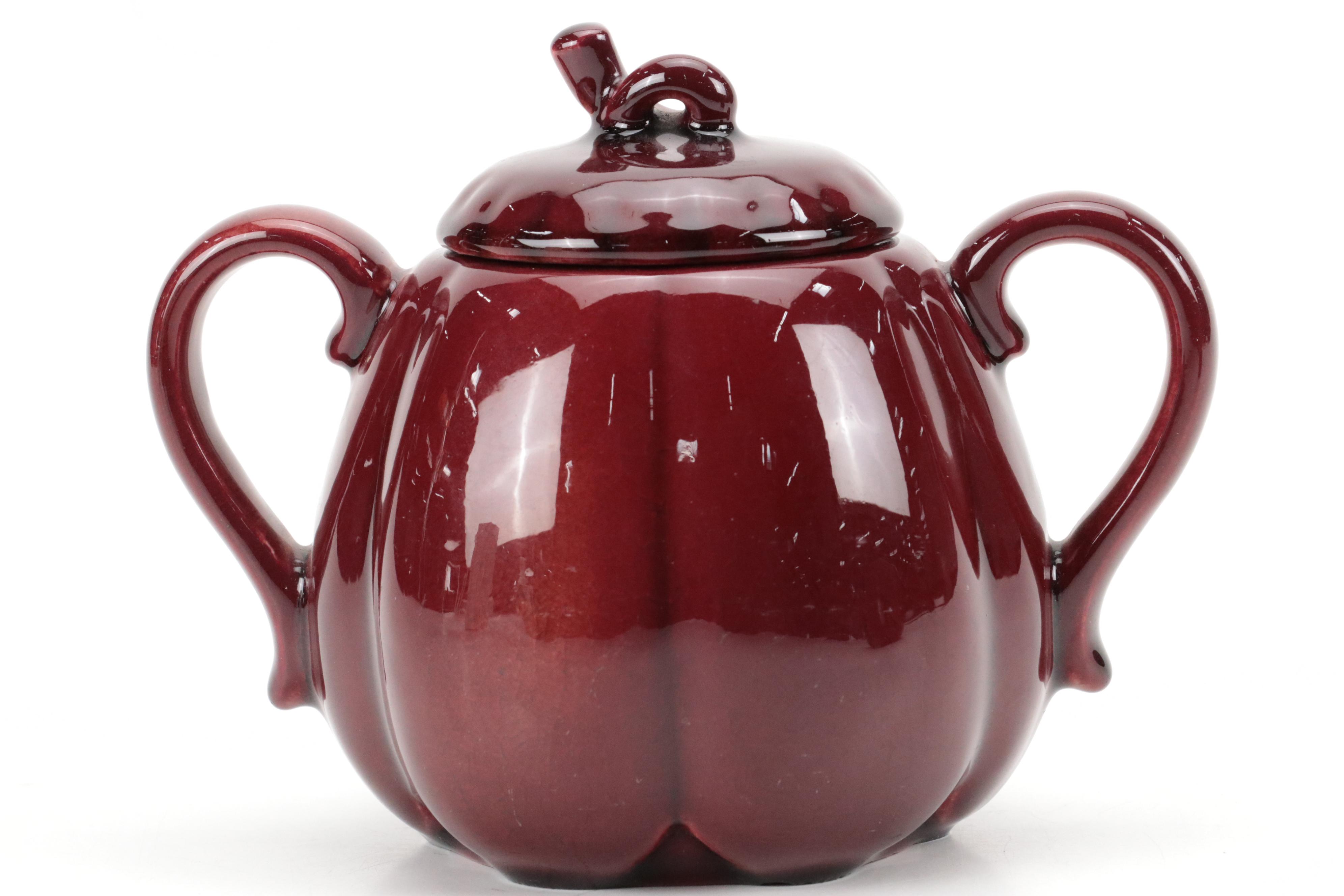 Rookwood Pottery Maroon Pumpkin Creamer and Sugar, 1950