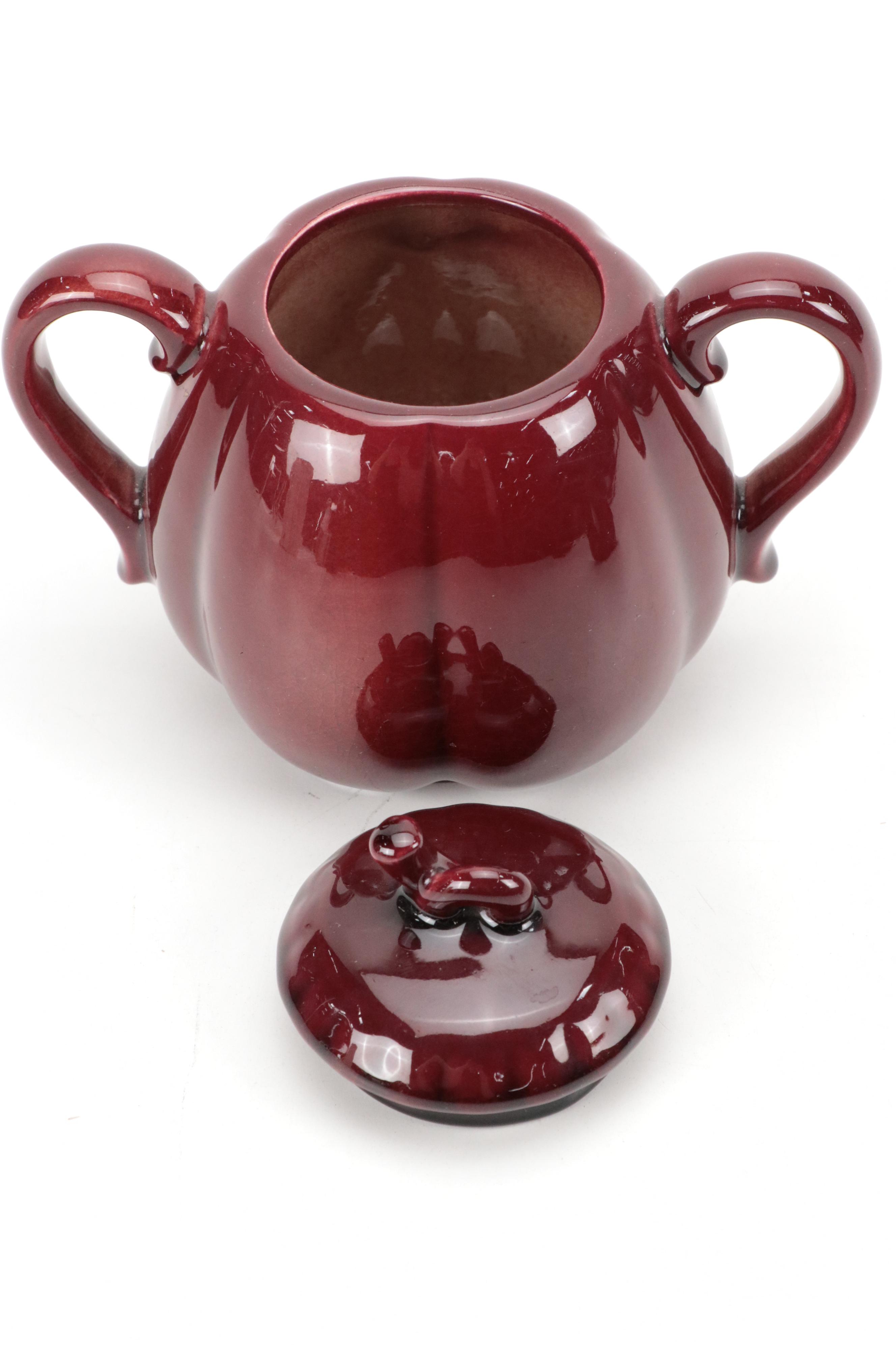 Rookwood Pottery Maroon Pumpkin Creamer and Sugar, 1950