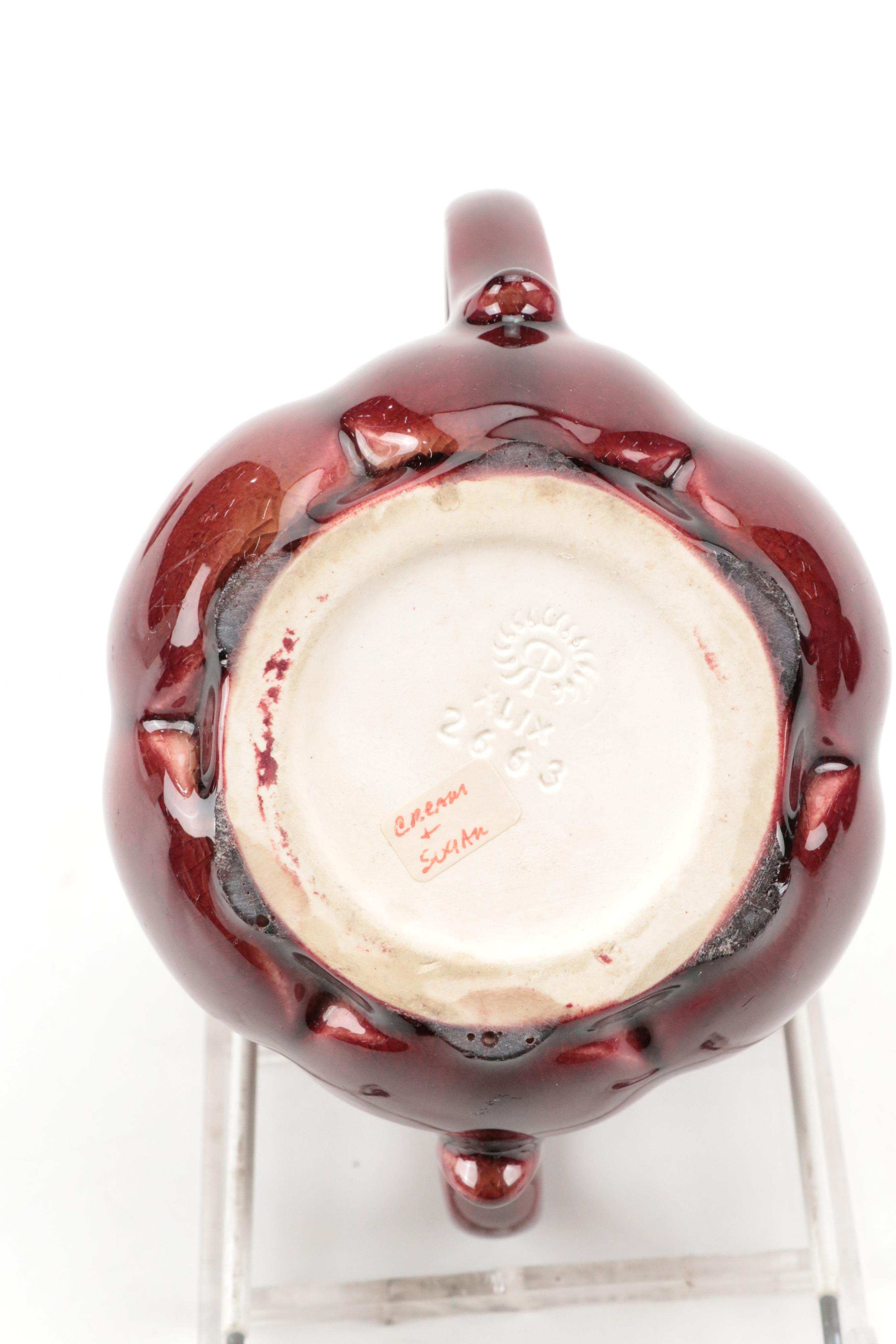 Rookwood Pottery Maroon Pumpkin Creamer and Sugar, 1950