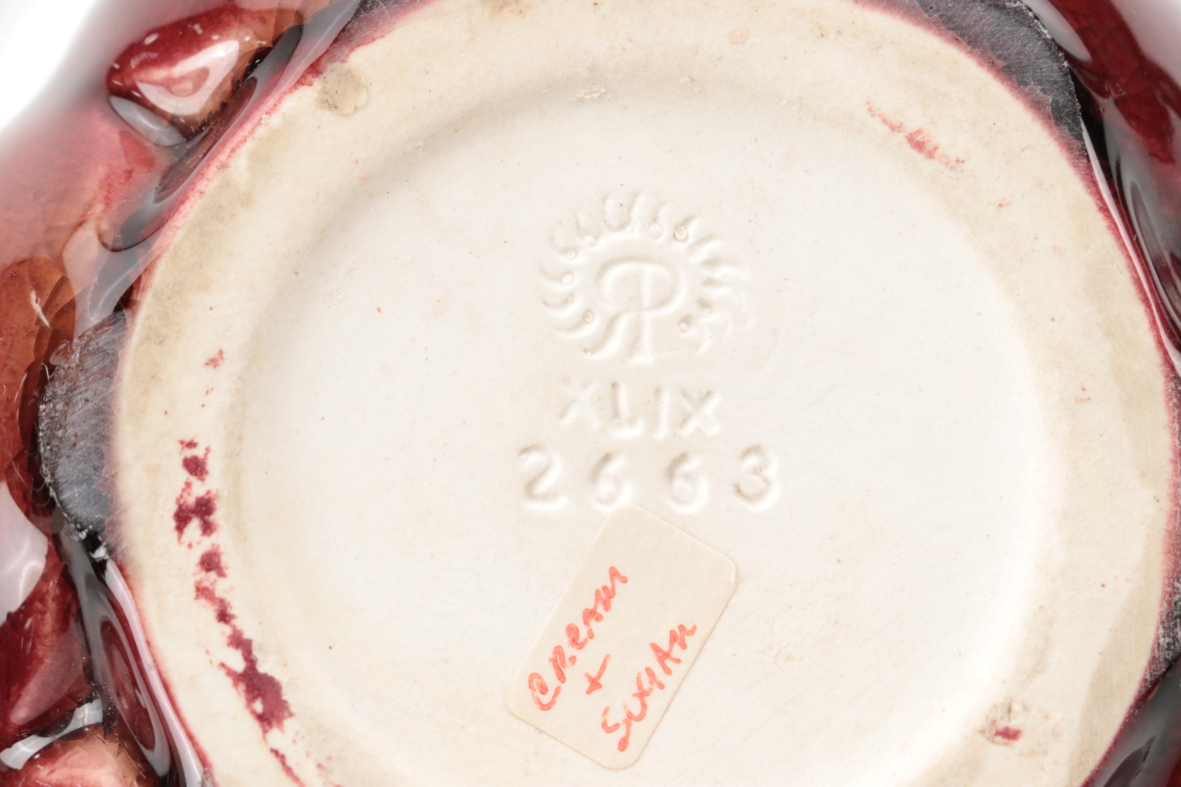 Rookwood Pottery Maroon Pumpkin Creamer and Sugar, 1950