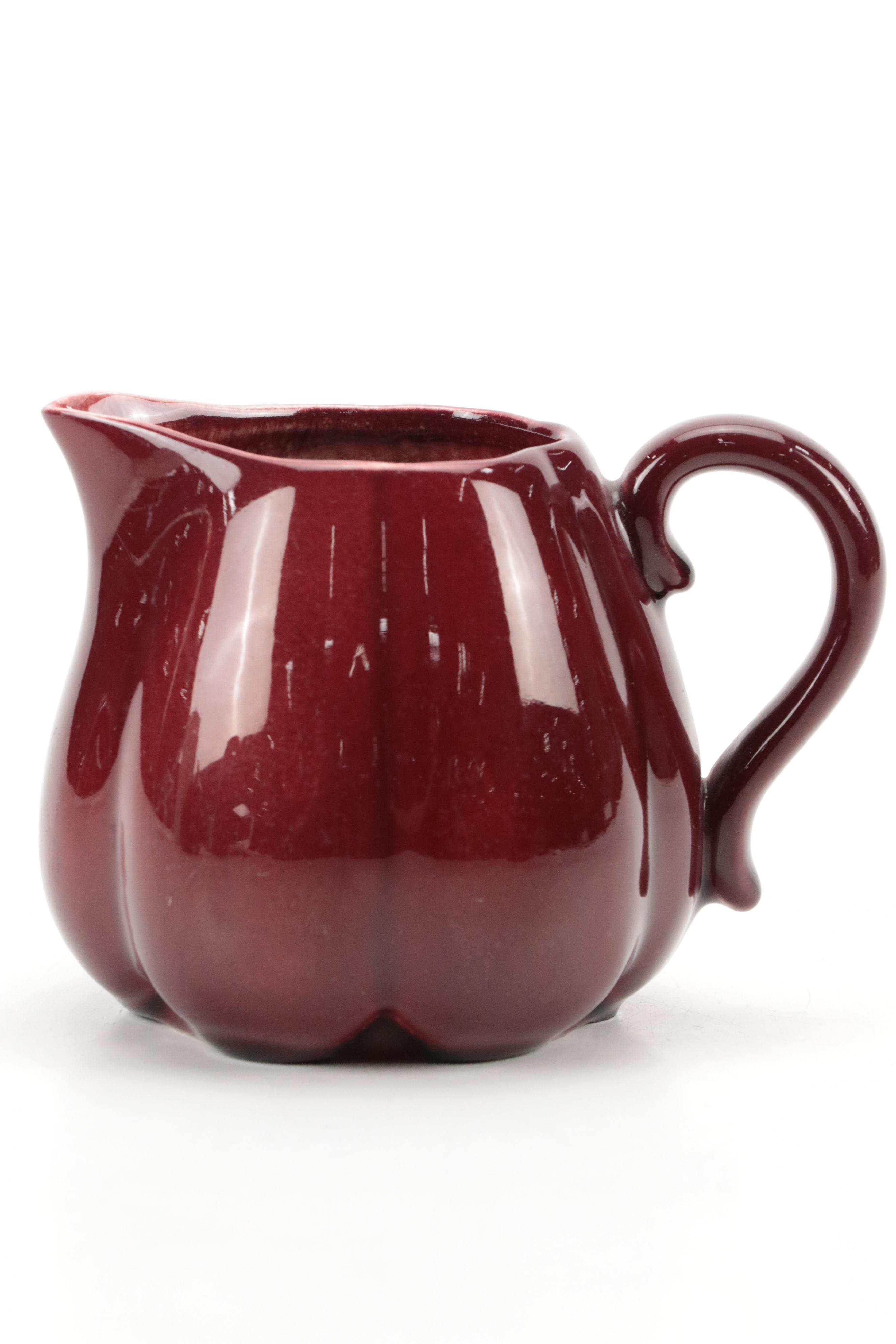 Rookwood Pottery Maroon Pumpkin Creamer and Sugar, 1950