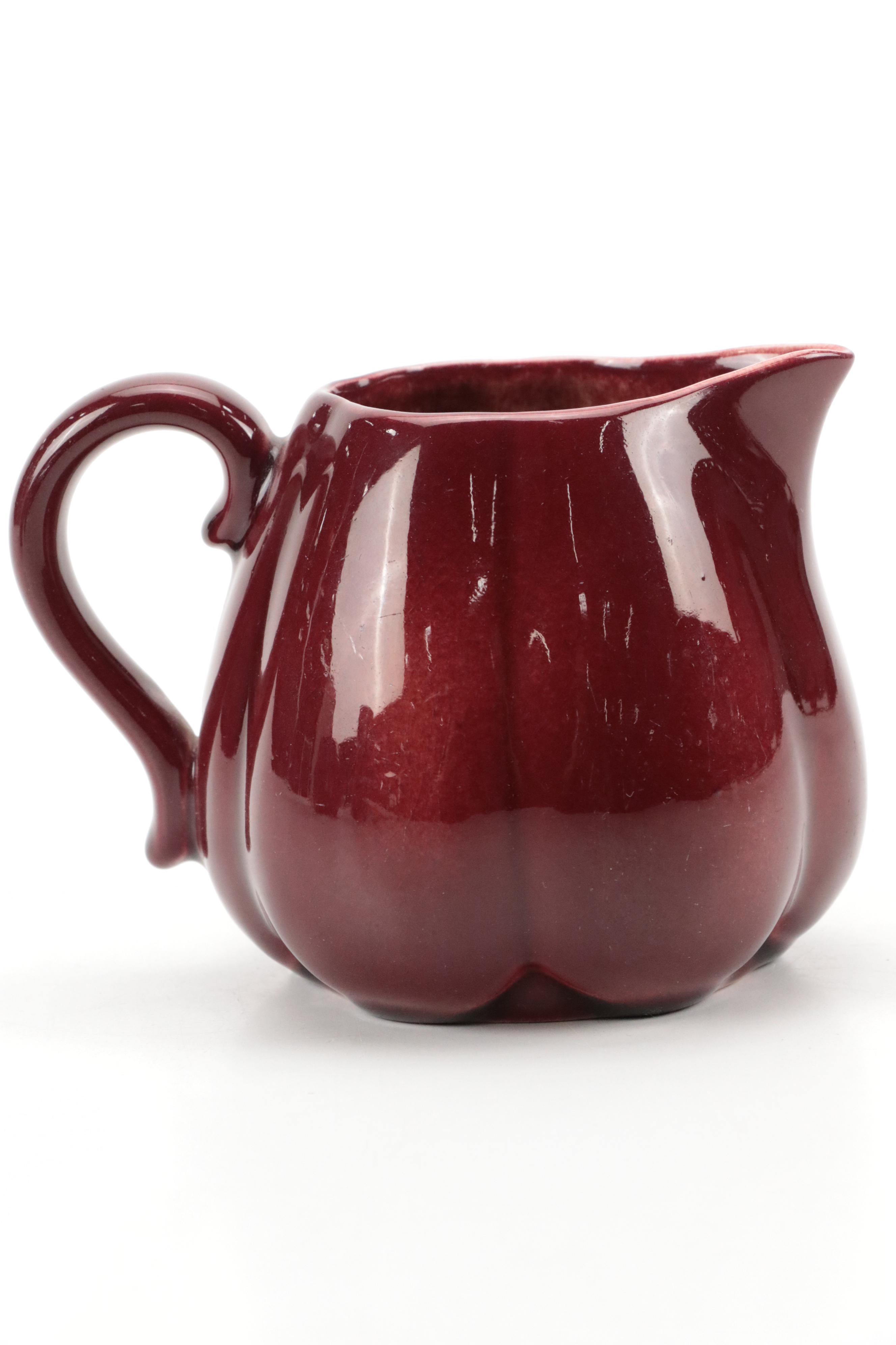 Rookwood Pottery Maroon Pumpkin Creamer and Sugar, 1950
