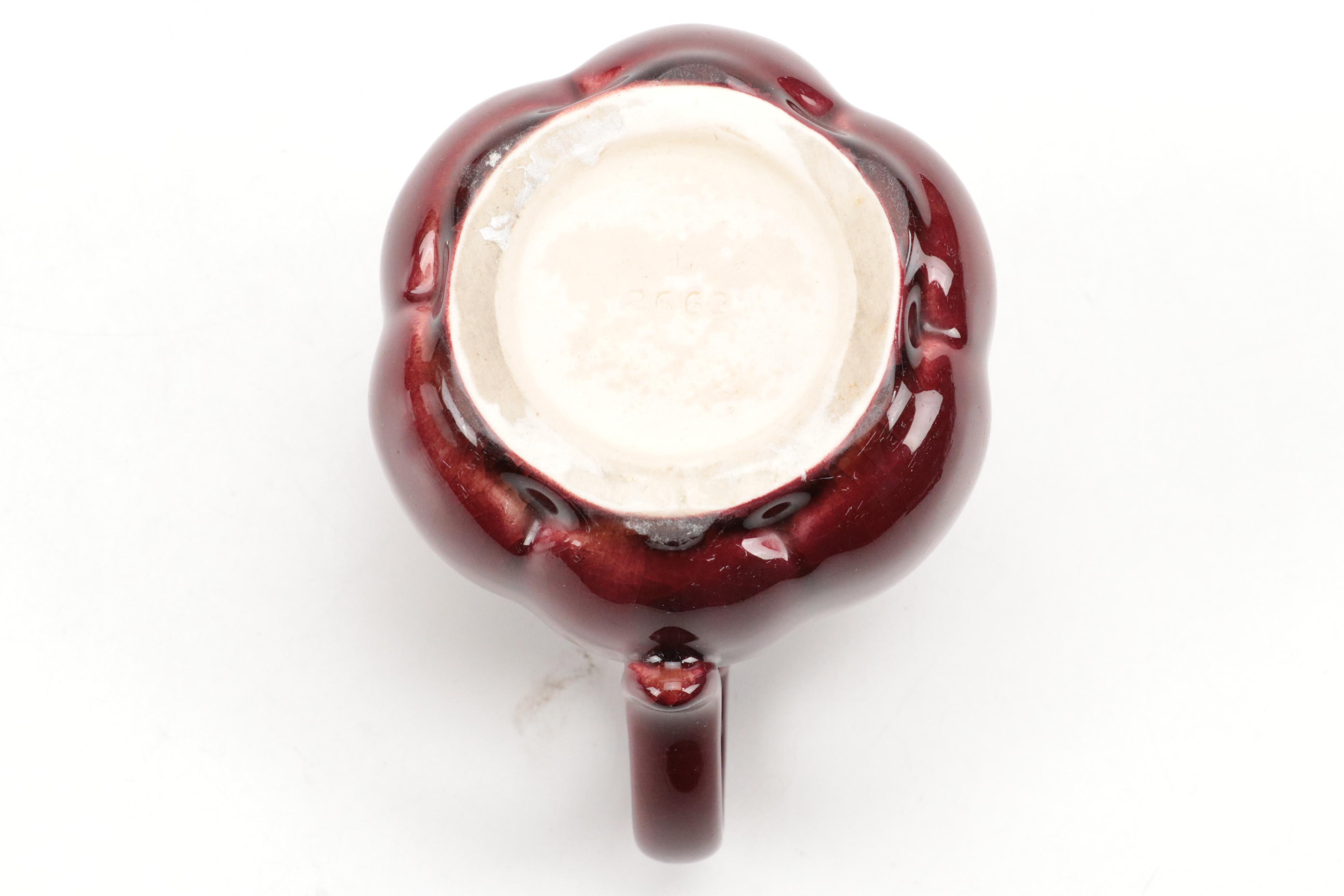 Rookwood Pottery Maroon Pumpkin Creamer and Sugar, 1950