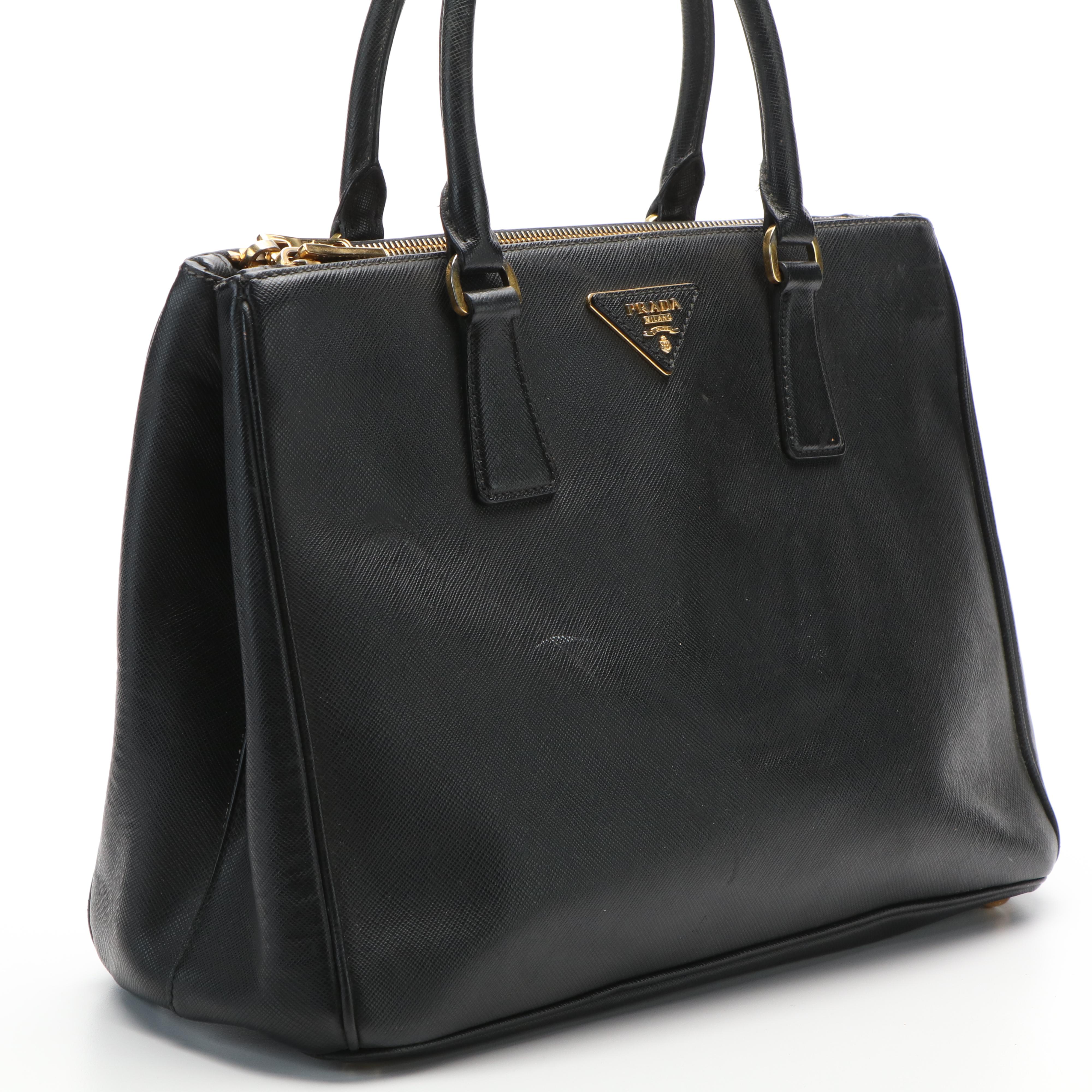 Prada Medium Galleria Double Zip Tote in Black Saffiano Lux Leather