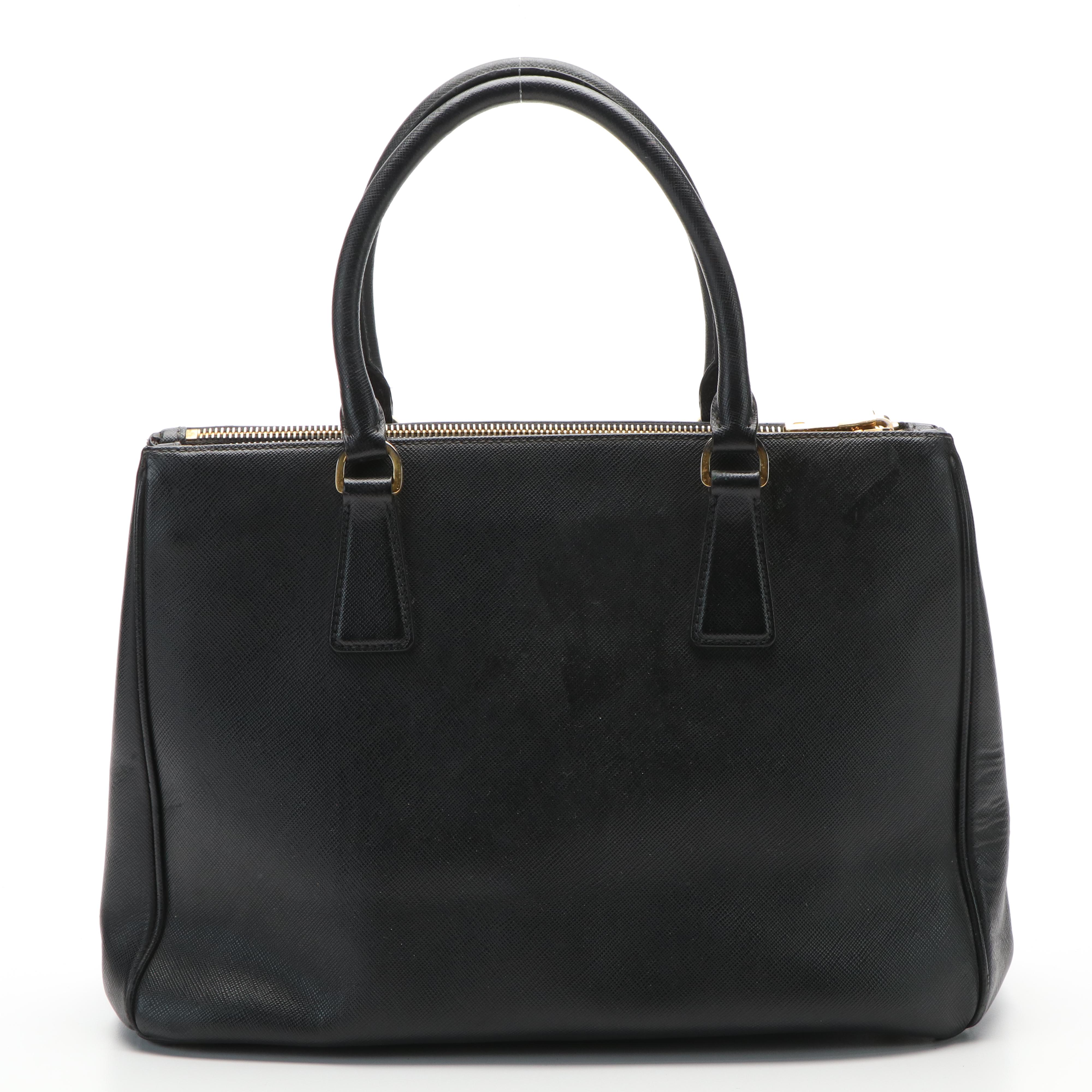 Prada Medium Galleria Double Zip Tote in Black Saffiano Lux Leather