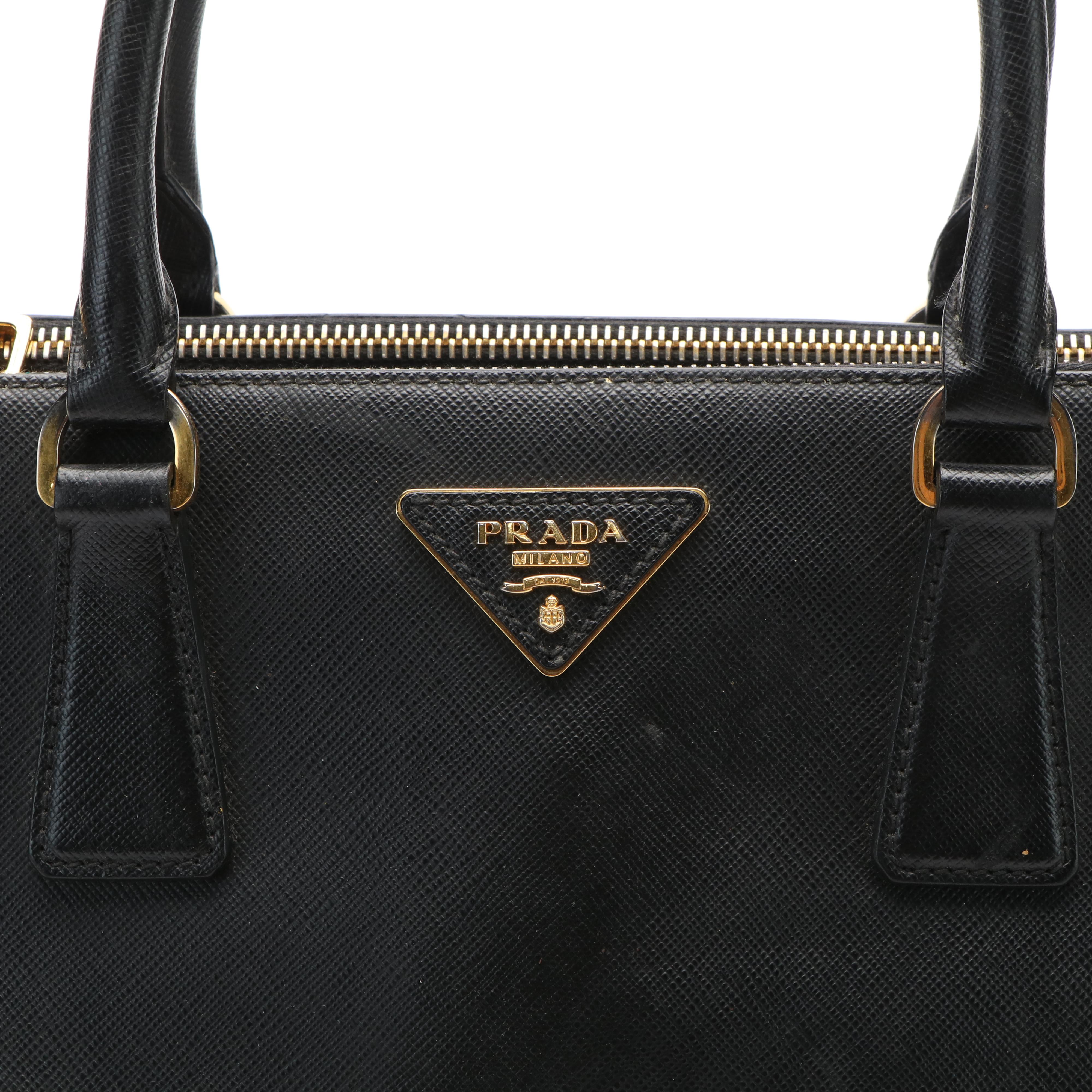 Prada Medium Galleria Double Zip Tote in Black Saffiano Lux Leather