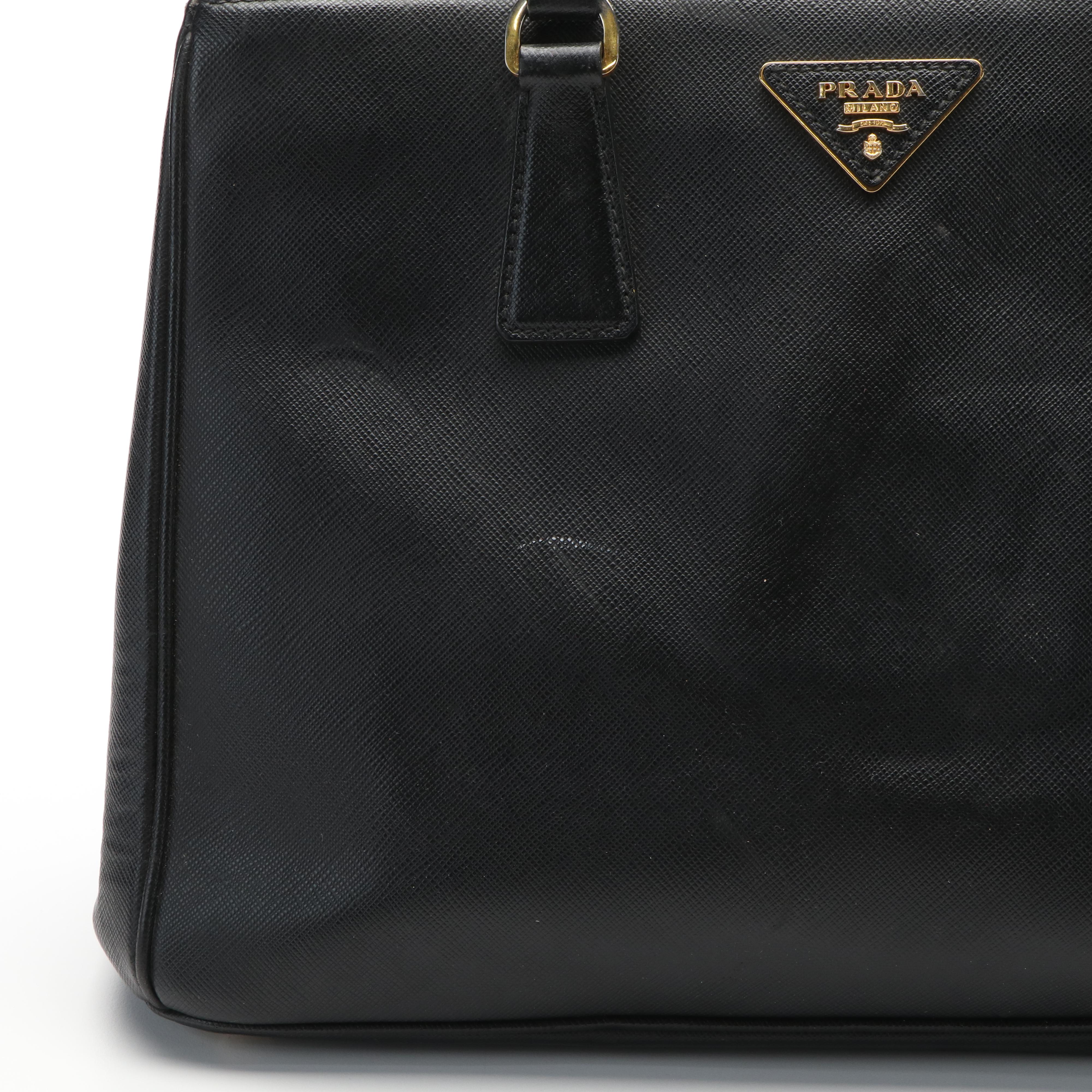 Prada Medium Galleria Double Zip Tote in Black Saffiano Lux Leather