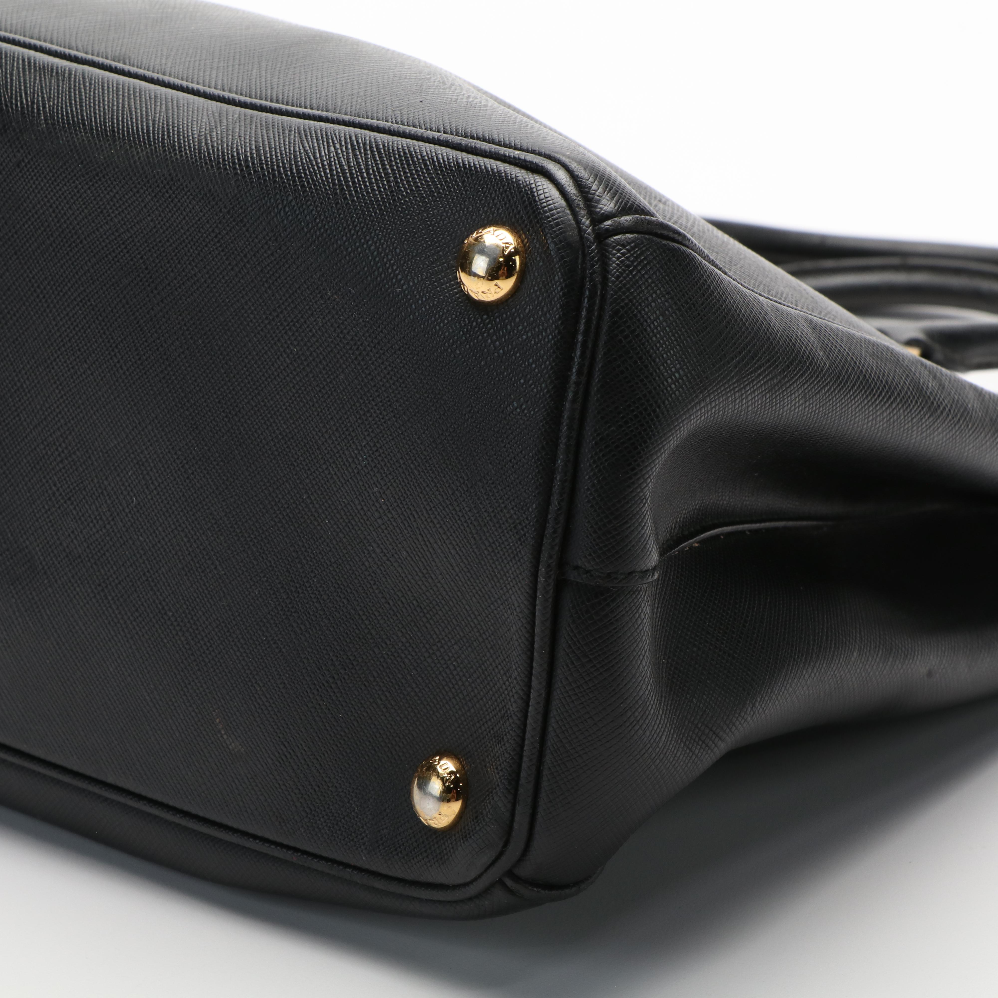 Prada Medium Galleria Double Zip Tote in Black Saffiano Lux Leather