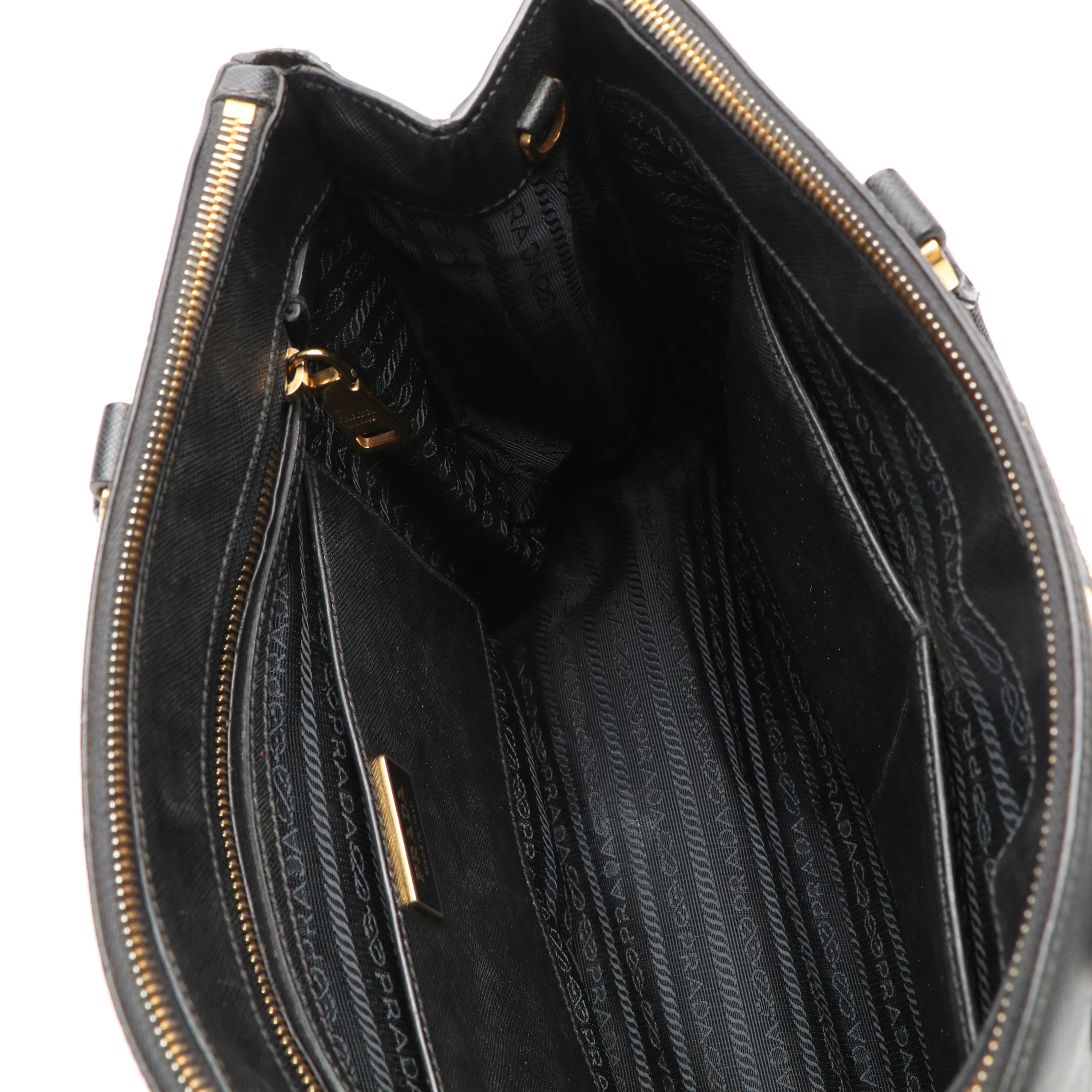 Prada Medium Galleria Double Zip Tote in Black Saffiano Lux Leather