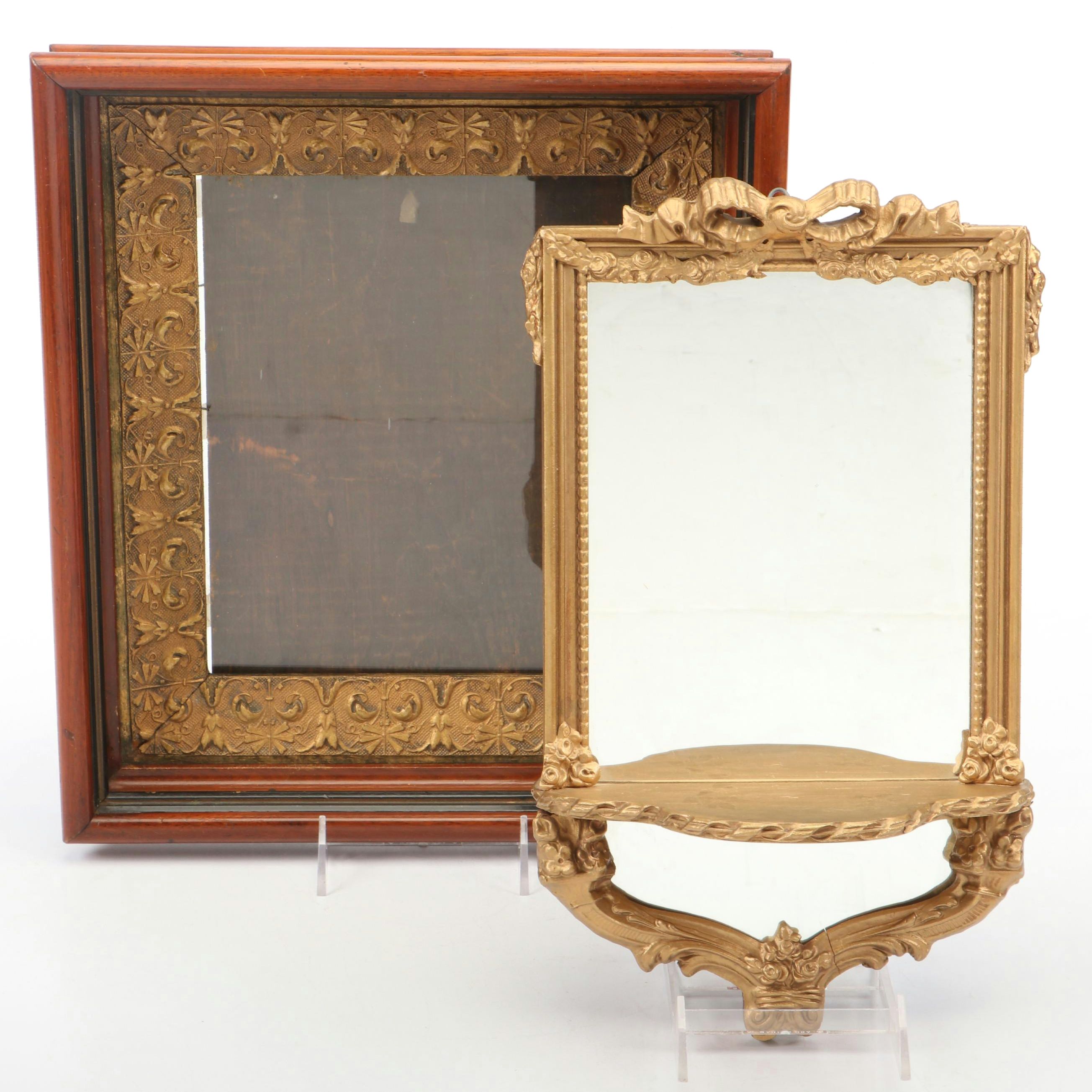 Louis XVI Style Mirrored Shelf with Victorian Parcel Gilt and Wood Frame