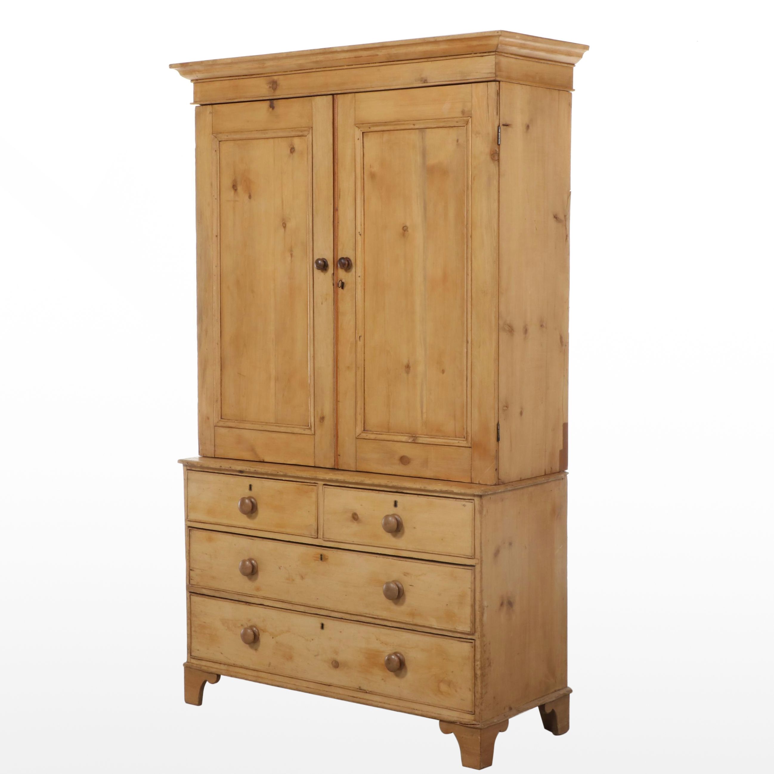 Victorian Pine Linen Press, Late 19th Century