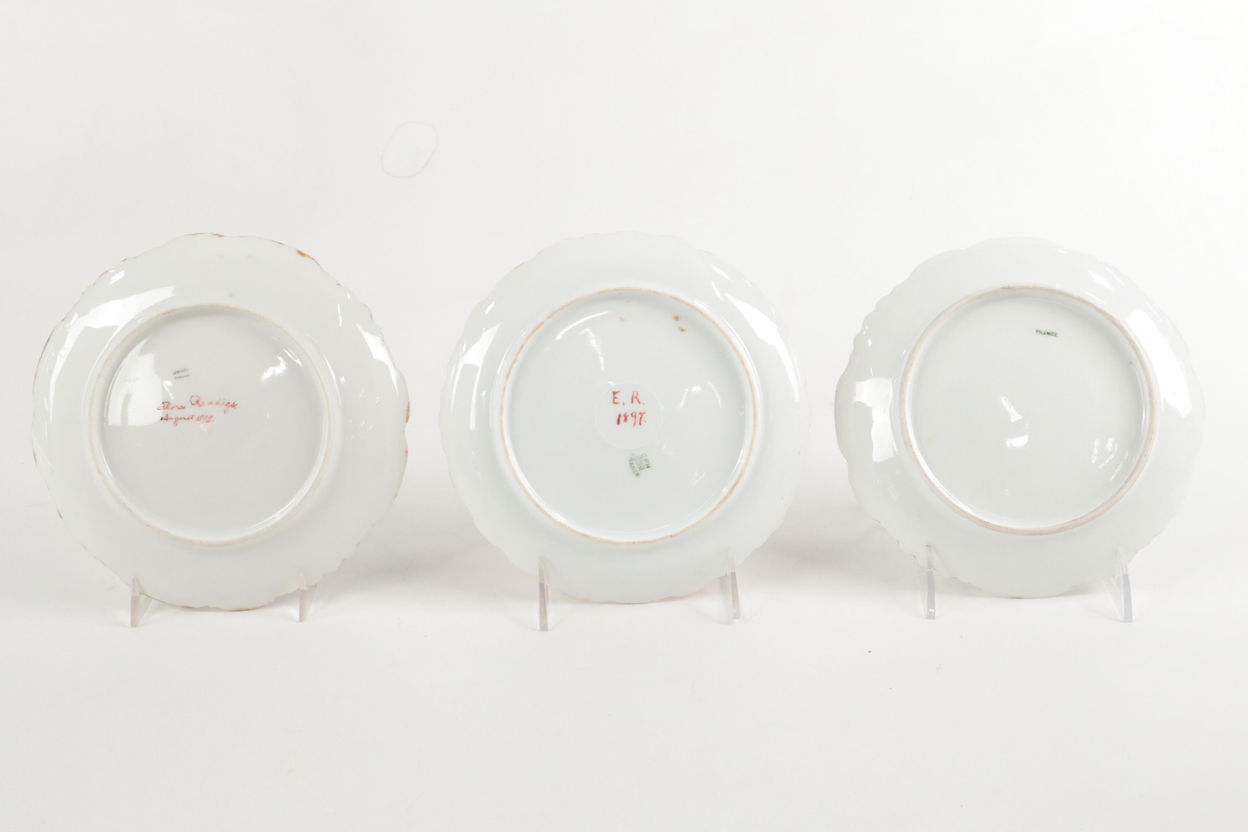 Victorian Hobbyist Hand Painted Plated Plates with Crochet Doilies and Runner