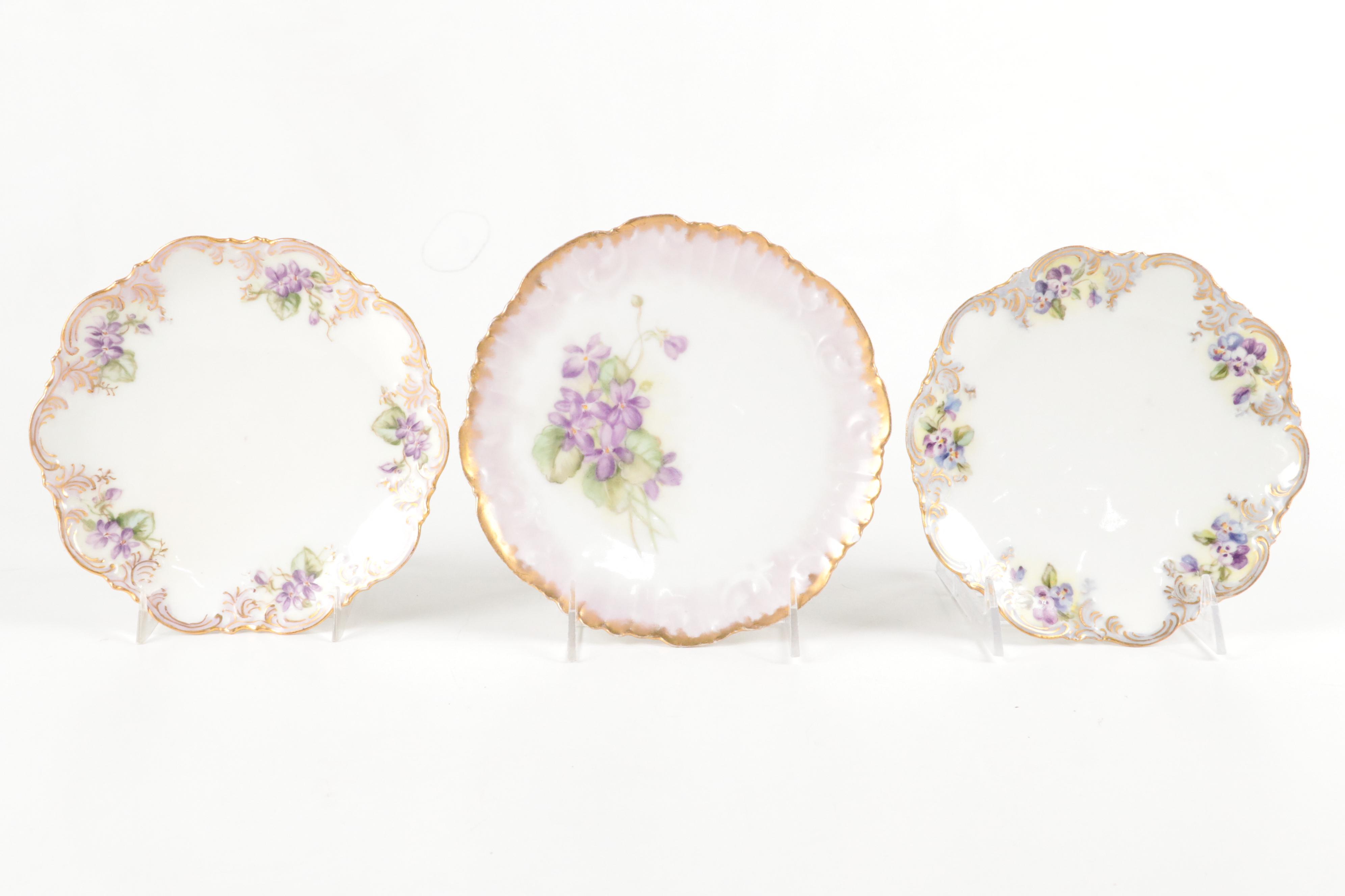 Victorian Hobbyist Hand Painted Plated Plates with Crochet Doilies and Runner